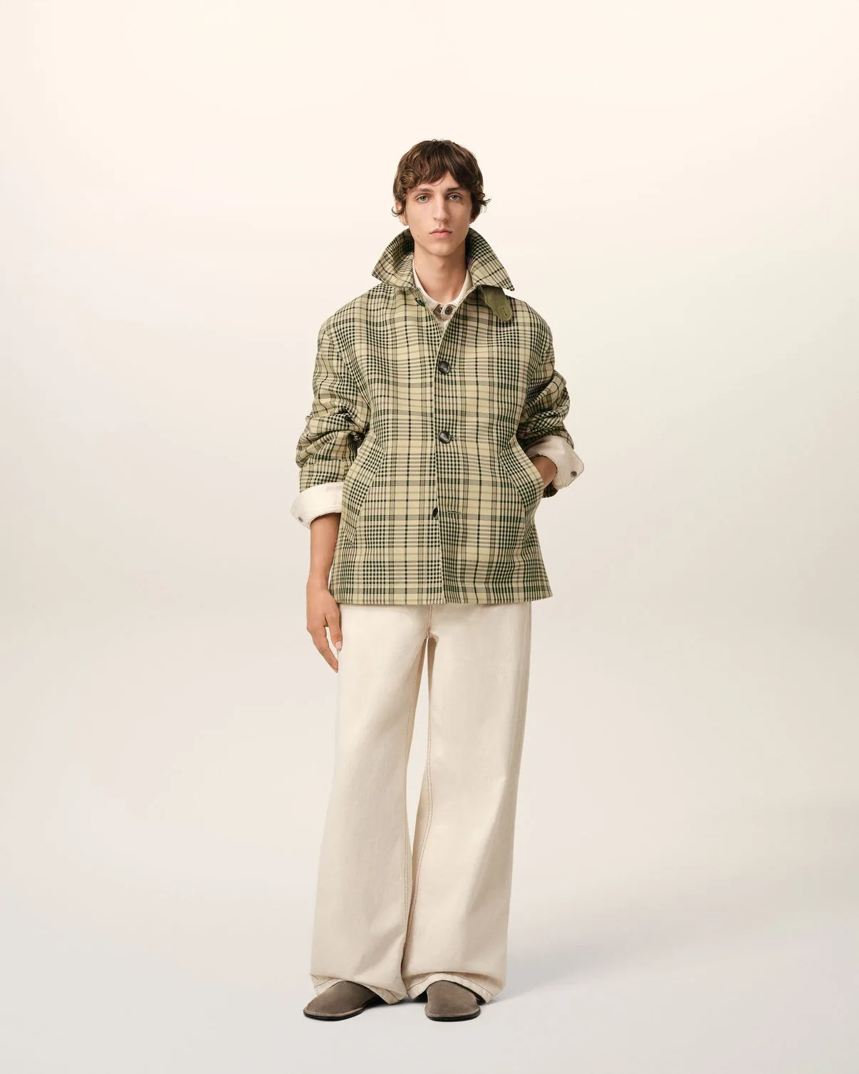 Beige Bounded Buttoned Jacket