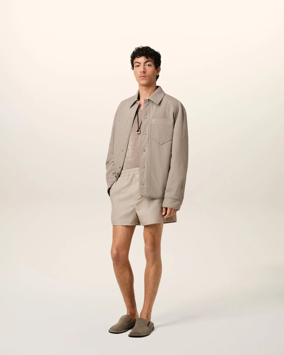 Beige Canvas Padded Overshirt