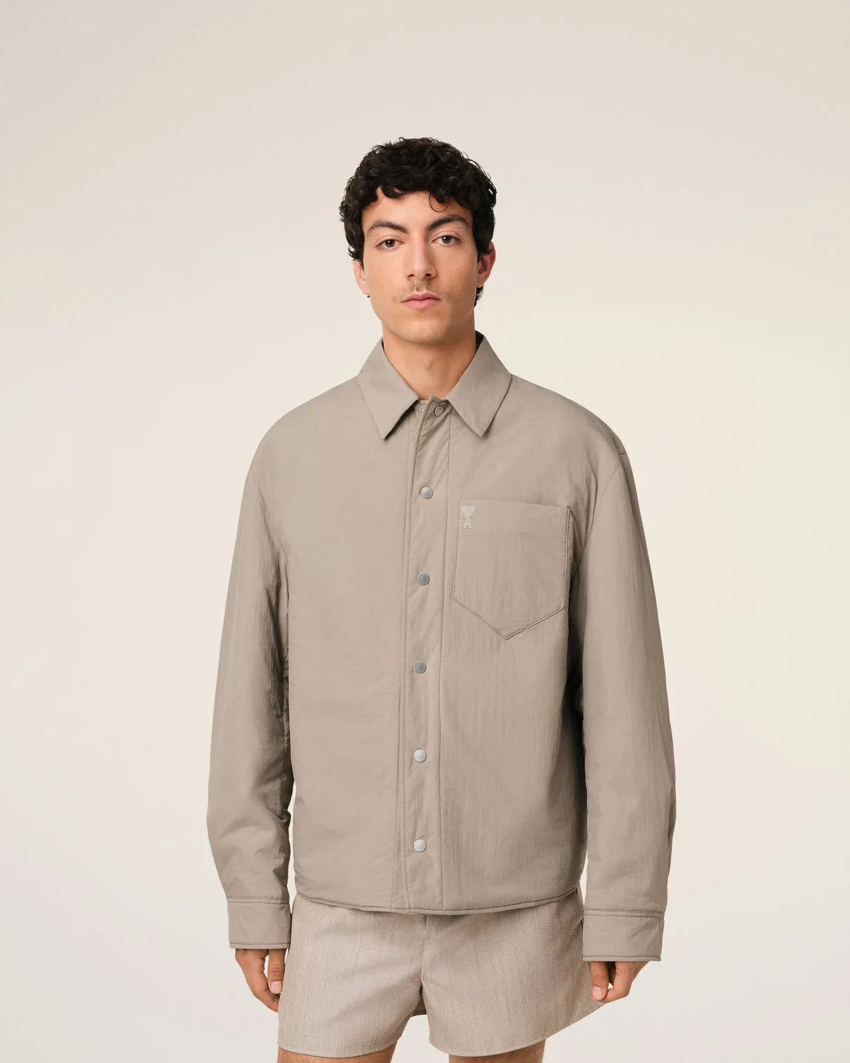 Beige Canvas Padded Overshirt