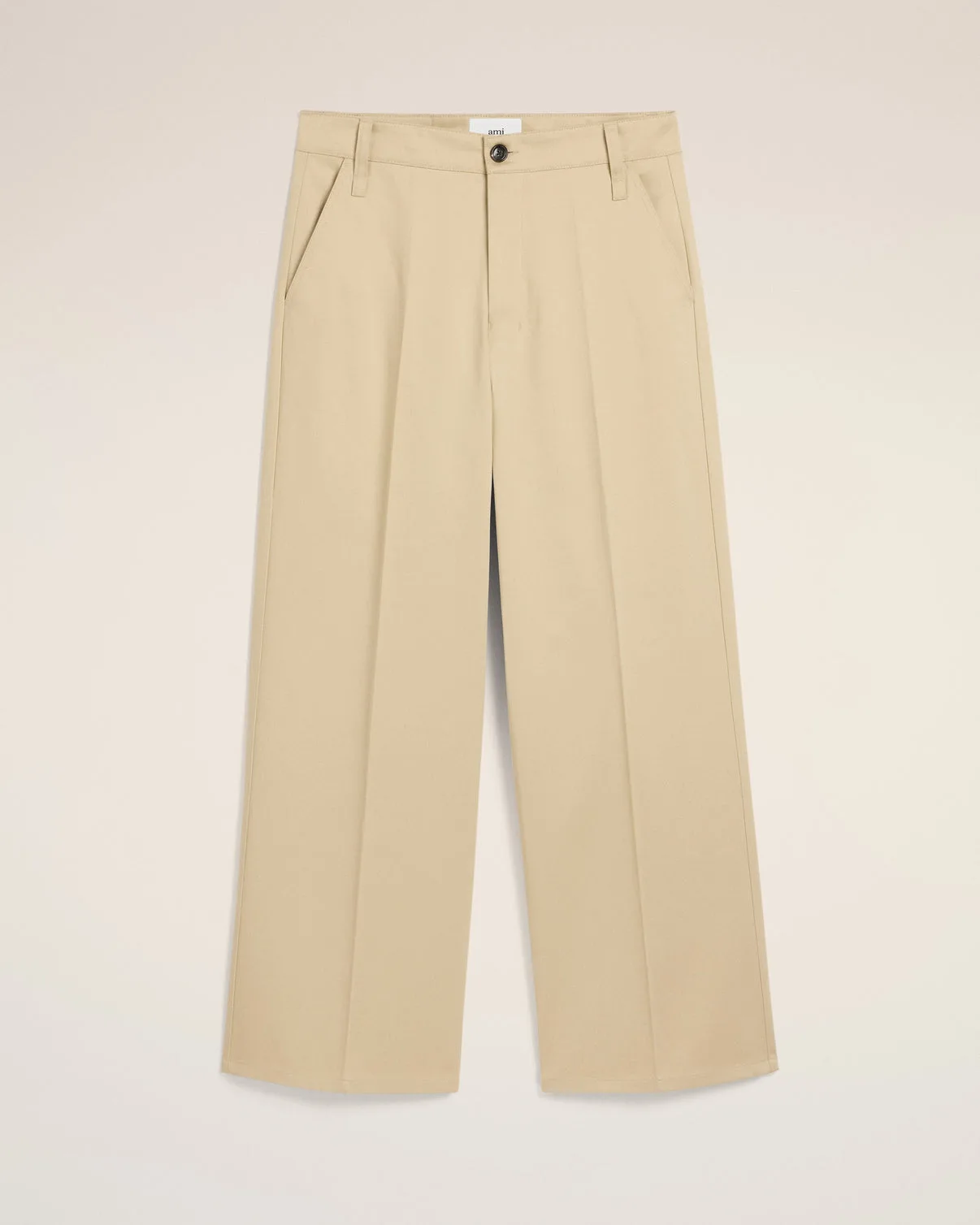 Beige Cotton Baggy Fit Pants