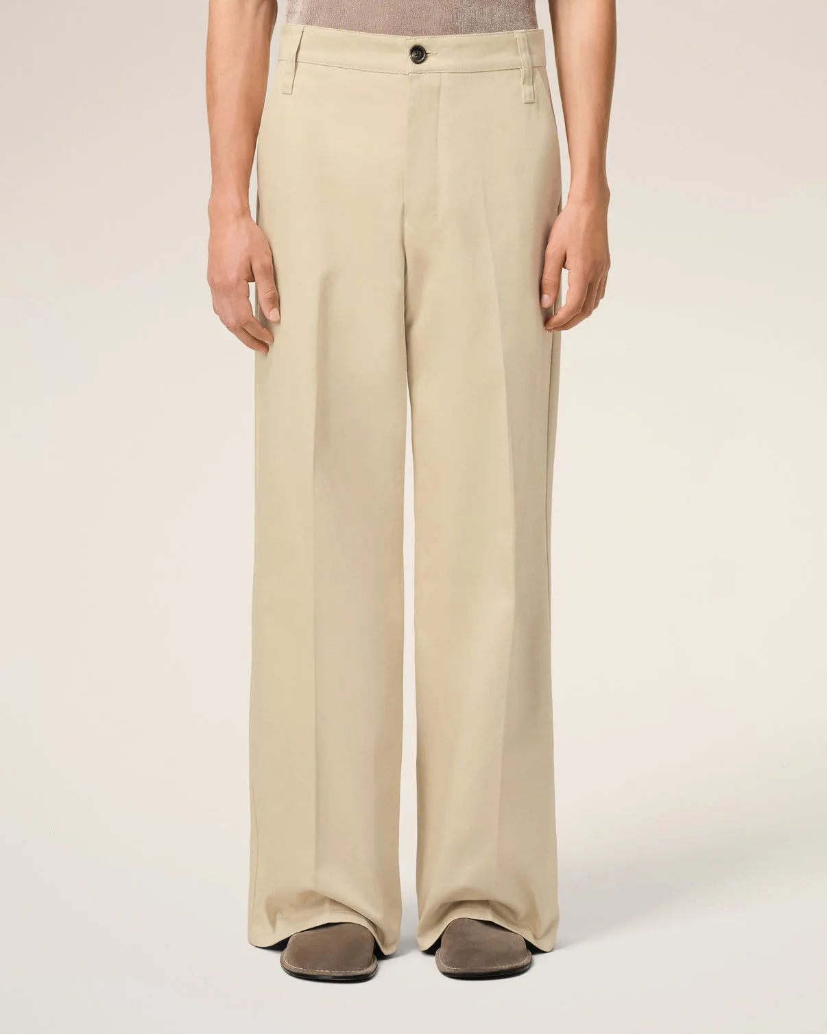 Beige Cotton Baggy Fit Pants