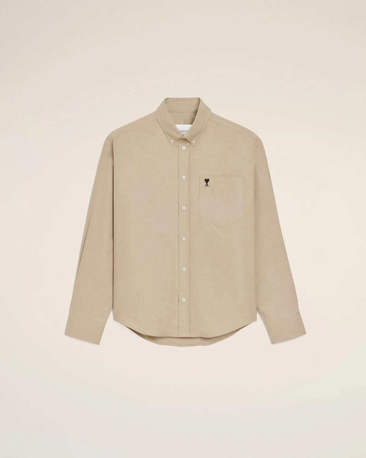 Beige Cotton Boxy Embroidered Shirt
