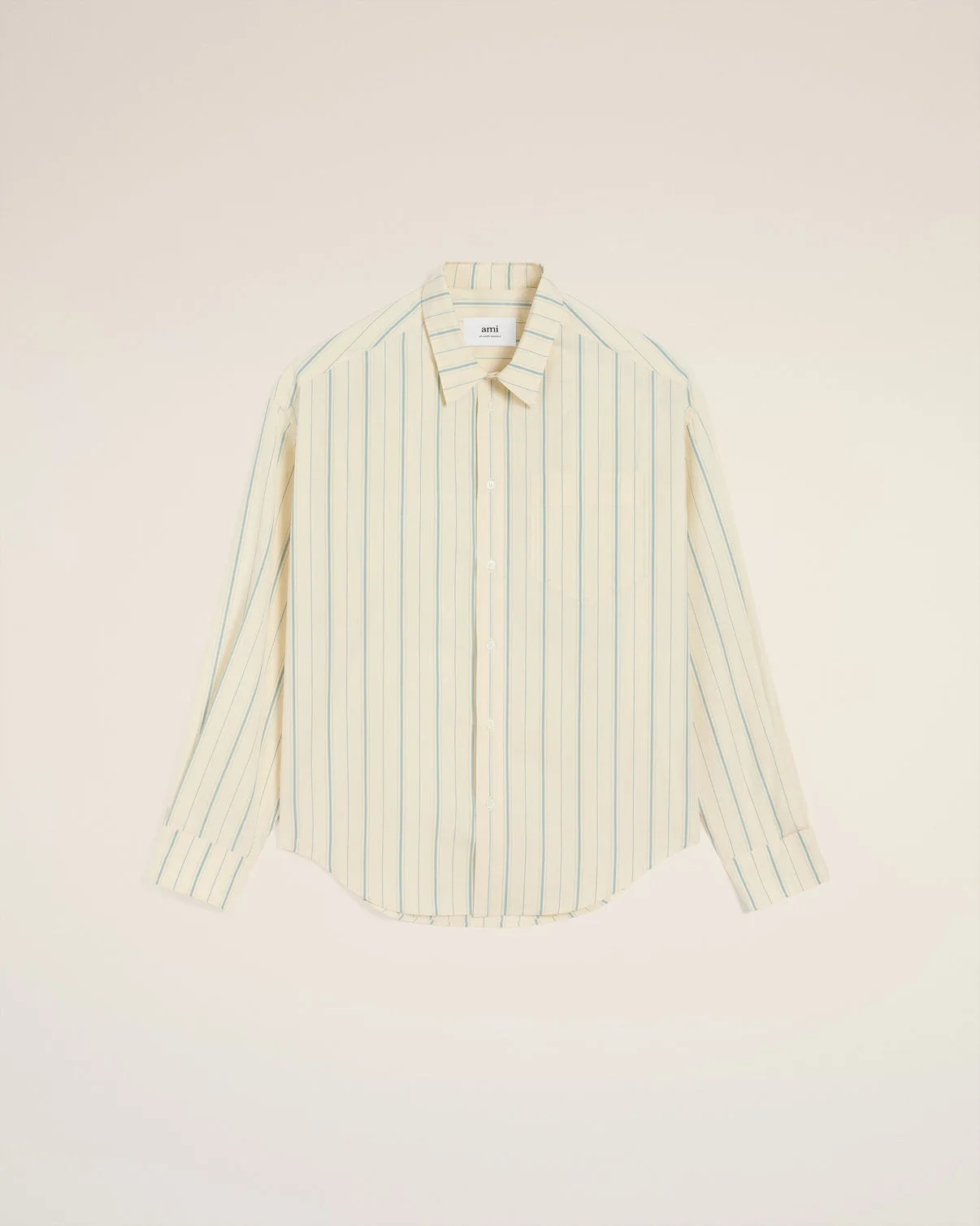 Beige Cotton Boxy Fit Striped Shirt