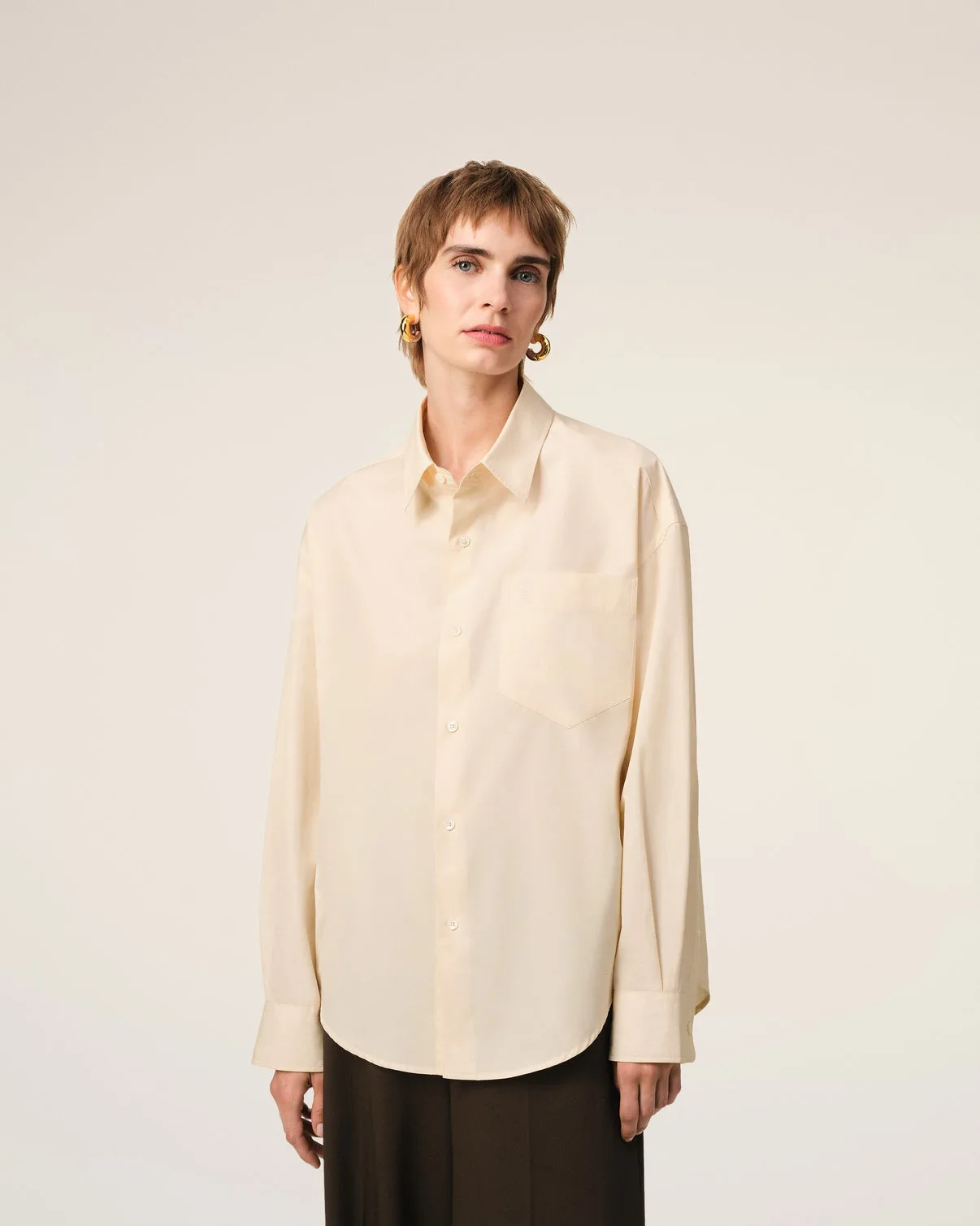 Beige Cotton Boxy Shirt