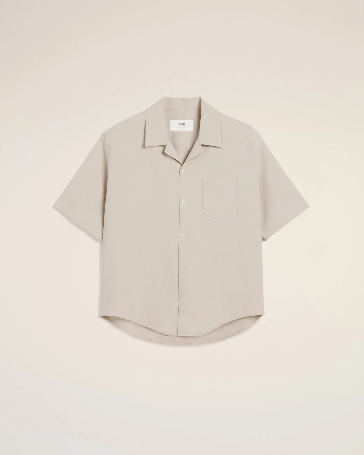 Beige Cotton Camp Collar Short Sleeves Shirt