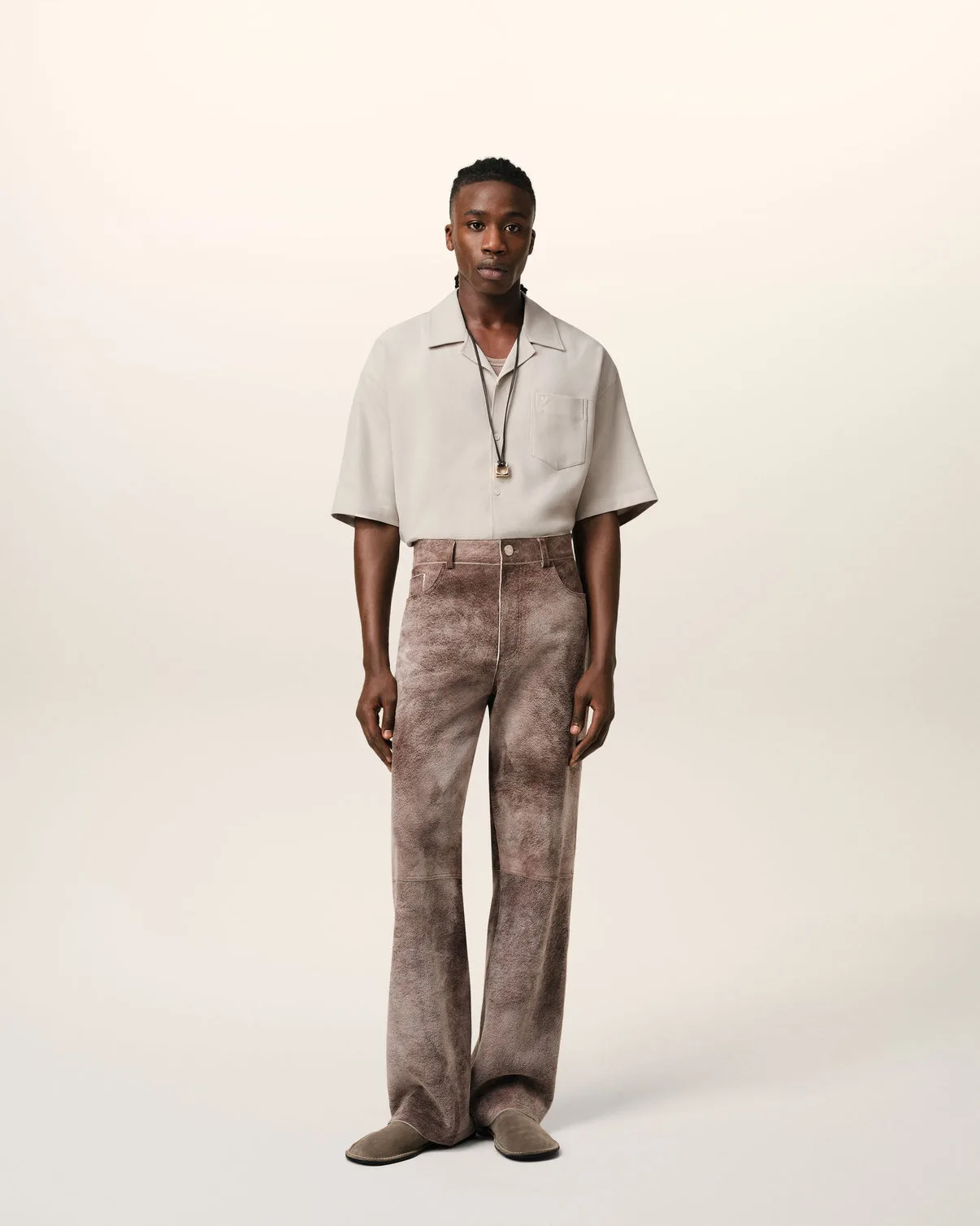 Beige Cotton Camp Collar Short Sleeves Shirt