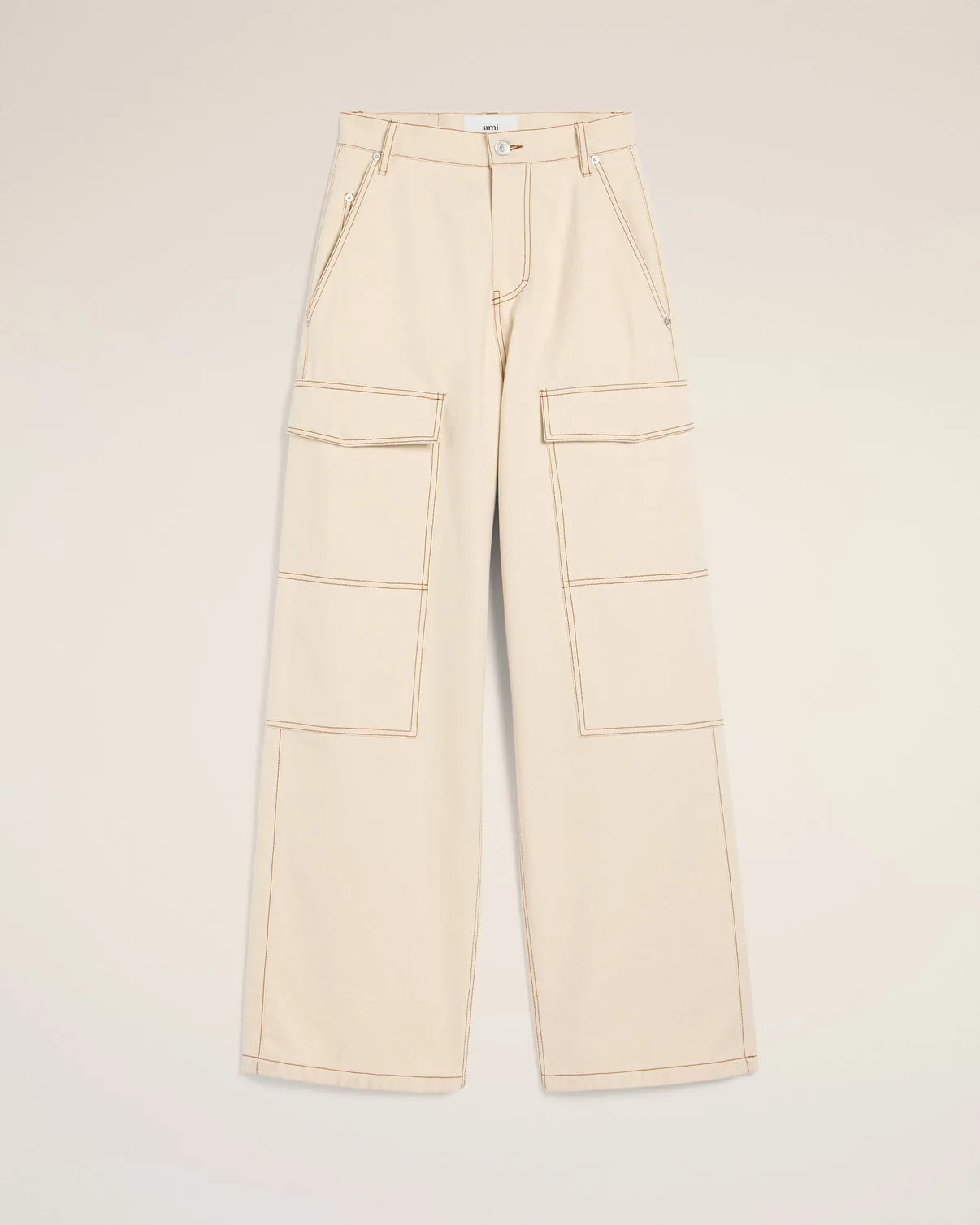 Beige Cotton Cargo Wide Fit Jeans