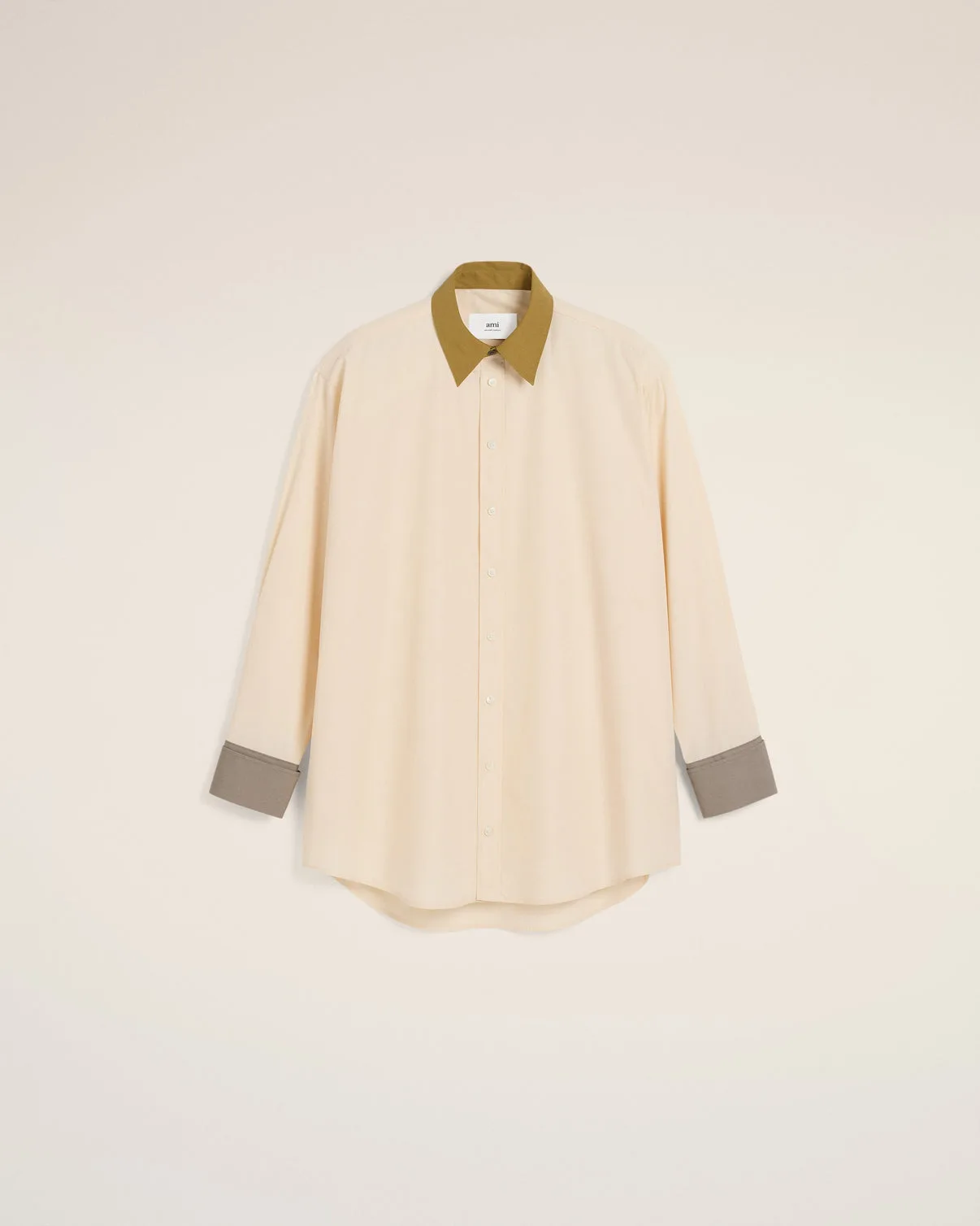 Beige Cotton Classic Collar Loose Shirt