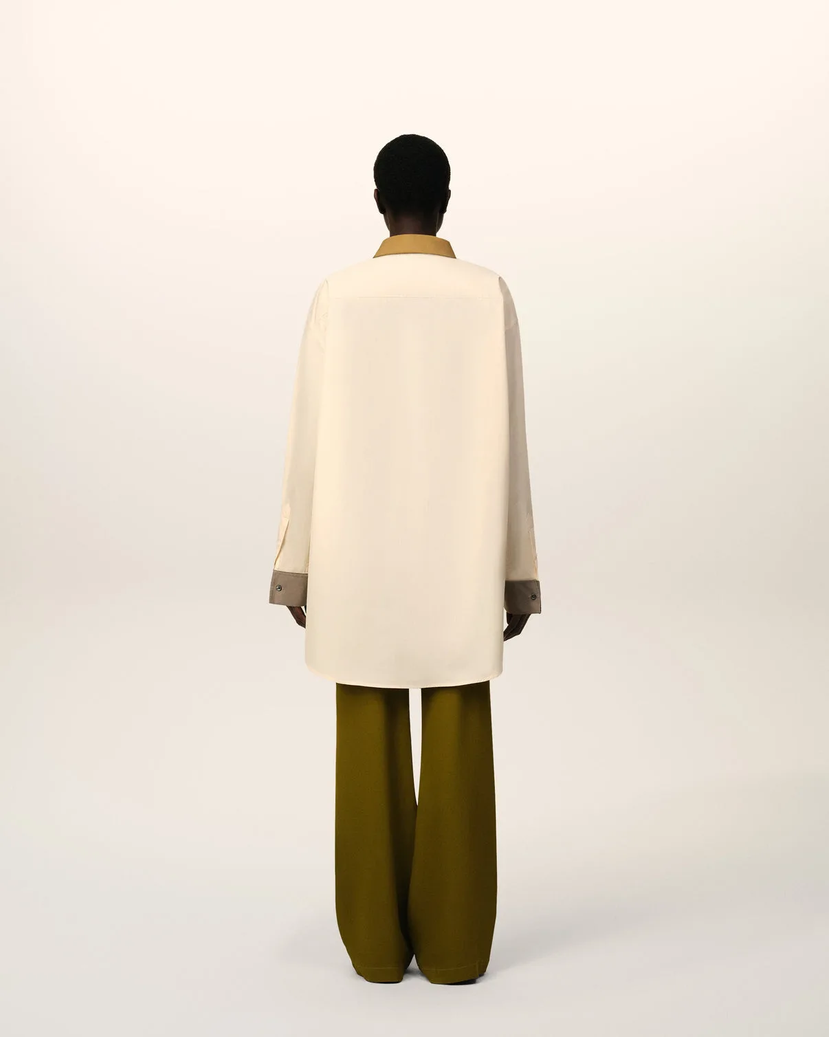 Beige Cotton Classic Collar Loose Shirt