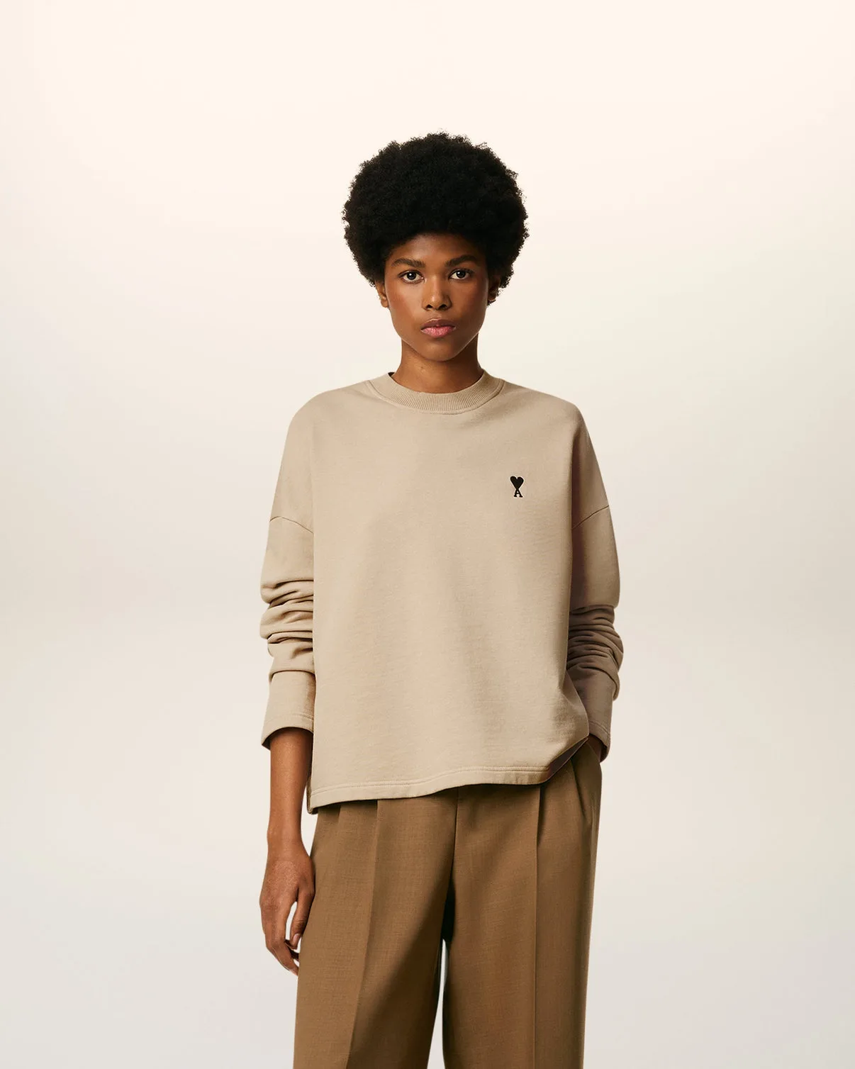 Beige Cotton Contrasted Sweatshirt