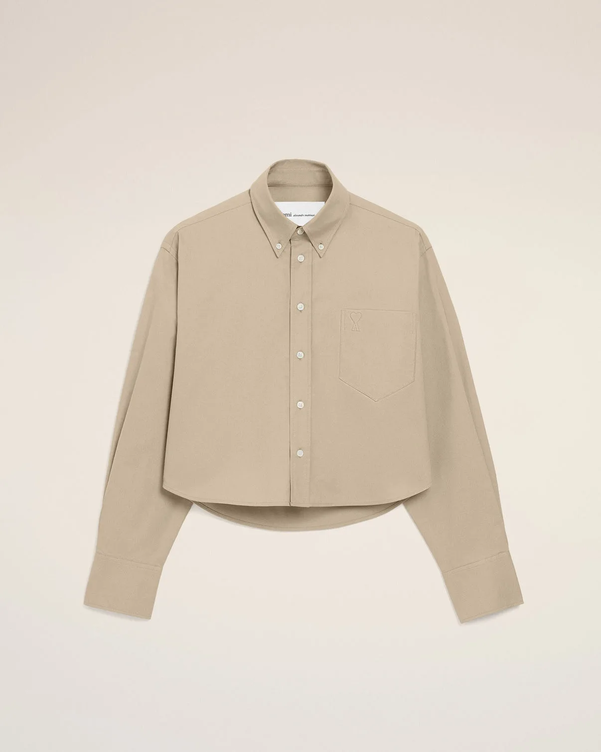Beige Cotton Cropped Embossed Shirt