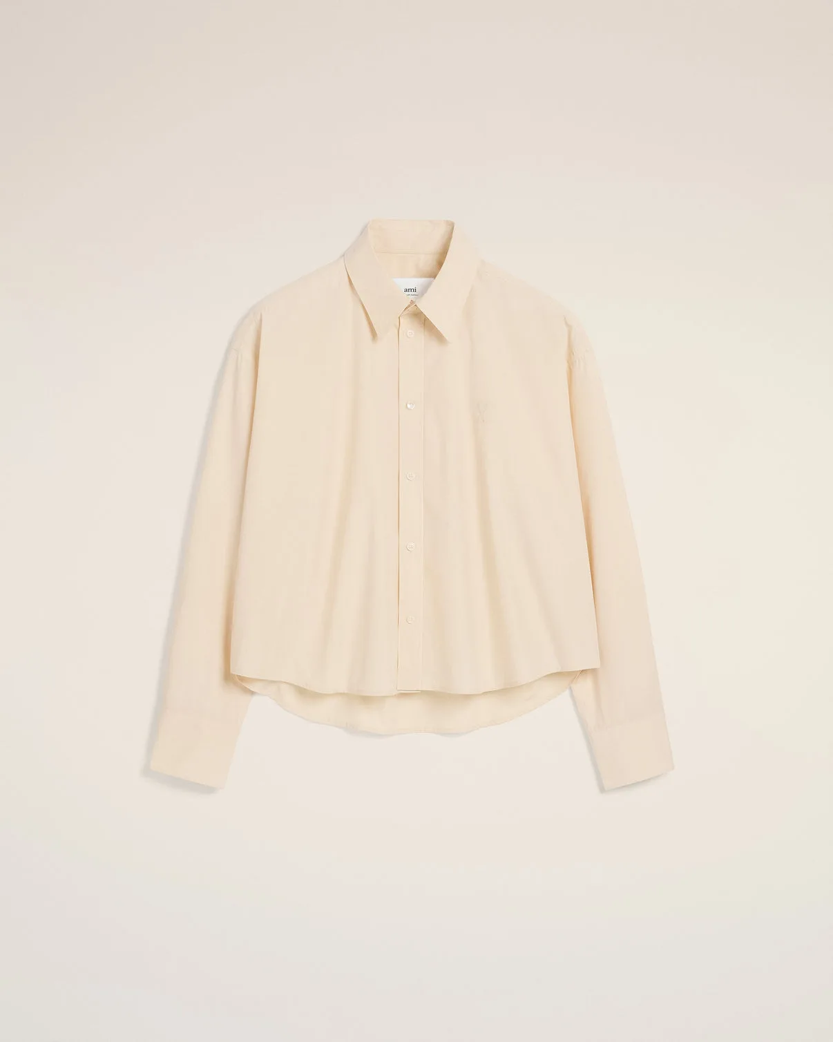 Beige Cotton Cropped Oversized Shirt
