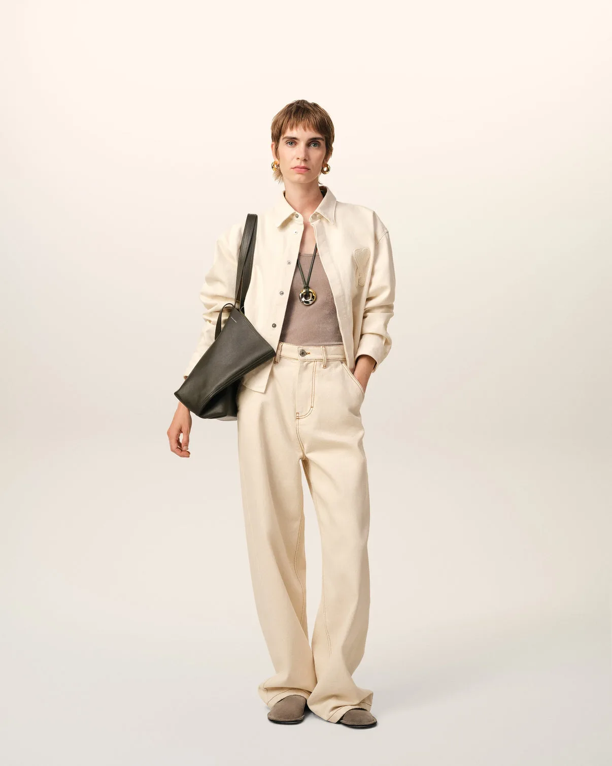 Beige Cotton Cropped Shirt