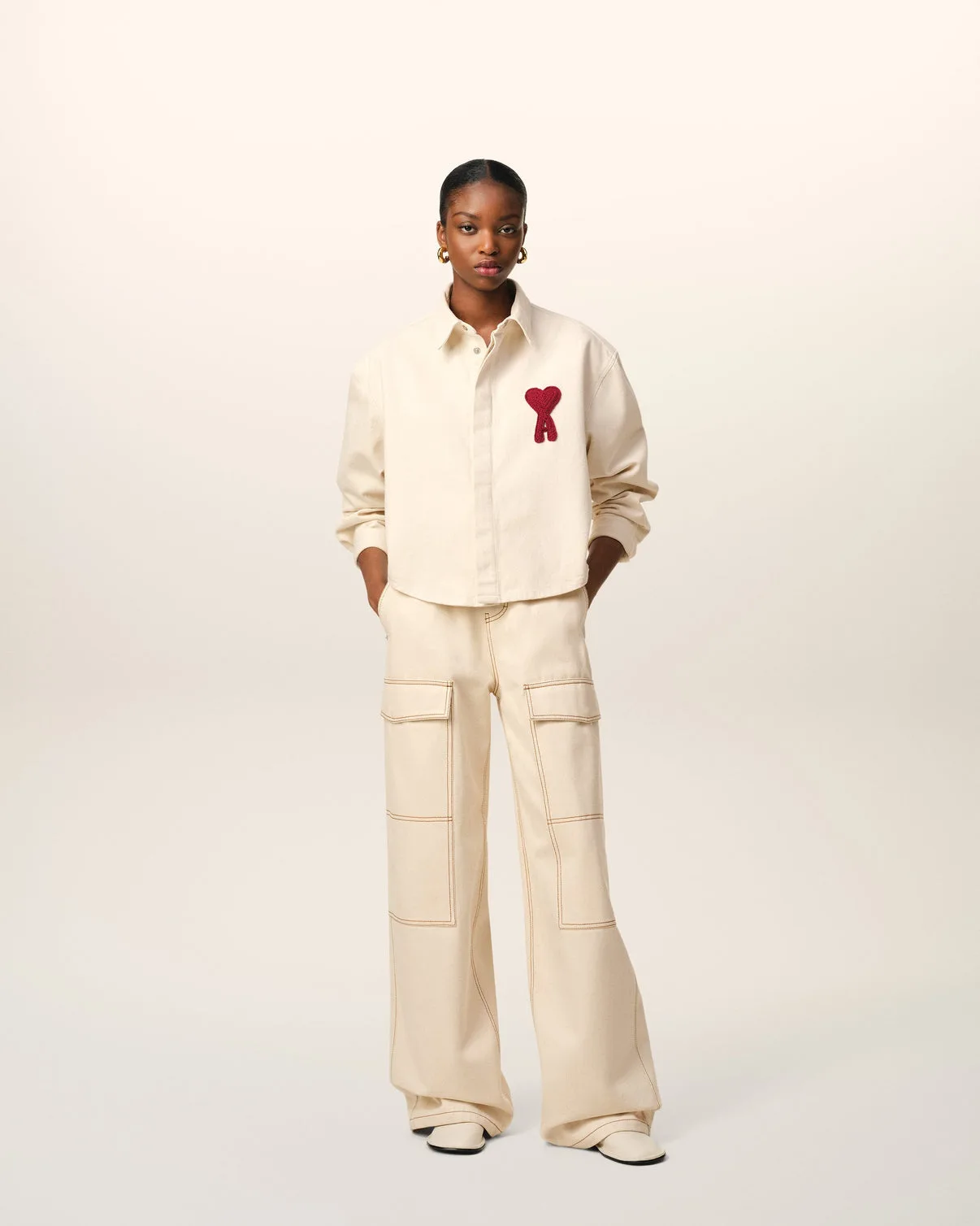 Beige Cotton Cropped Shirt