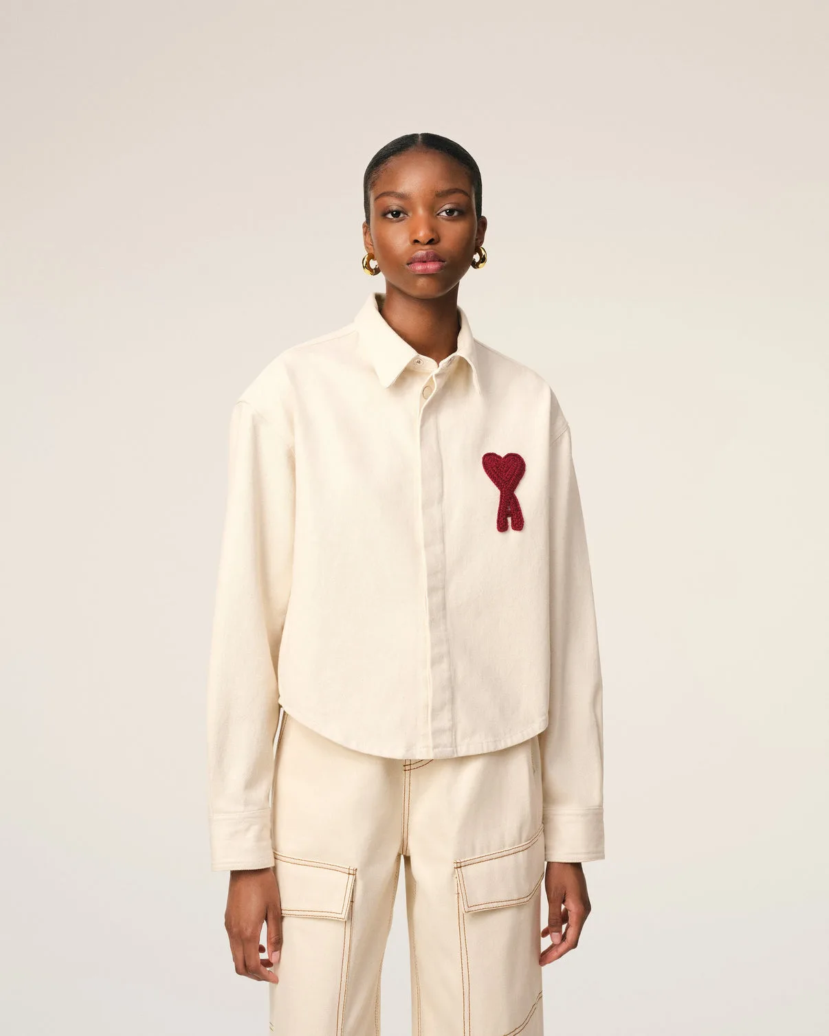 Beige Cotton Cropped Shirt