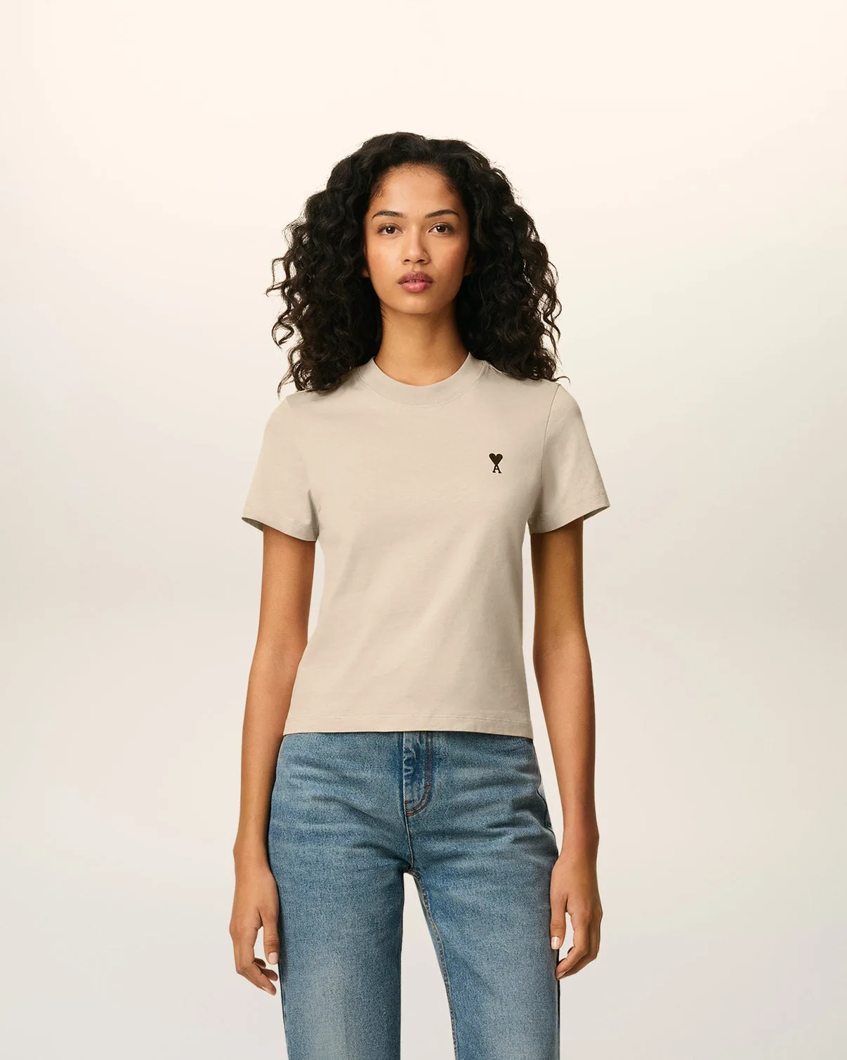 Beige Cotton Cropped T-shirt