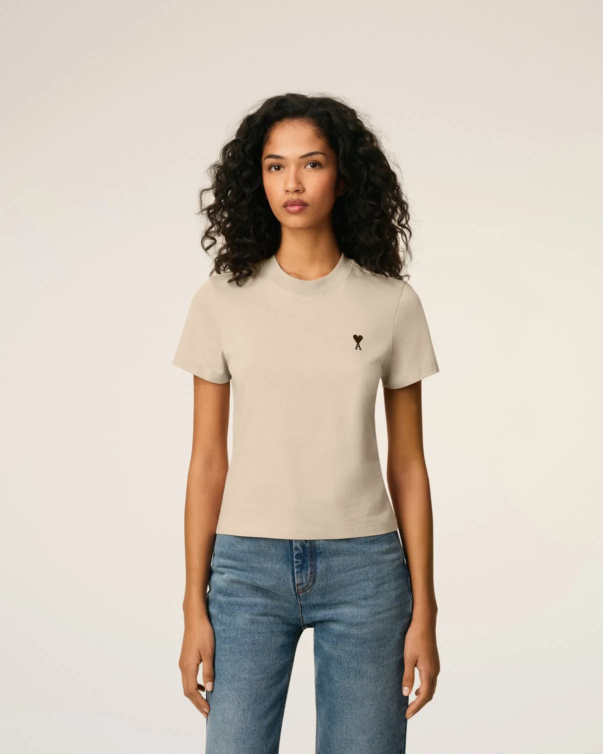 Beige Cotton Cropped T-shirt