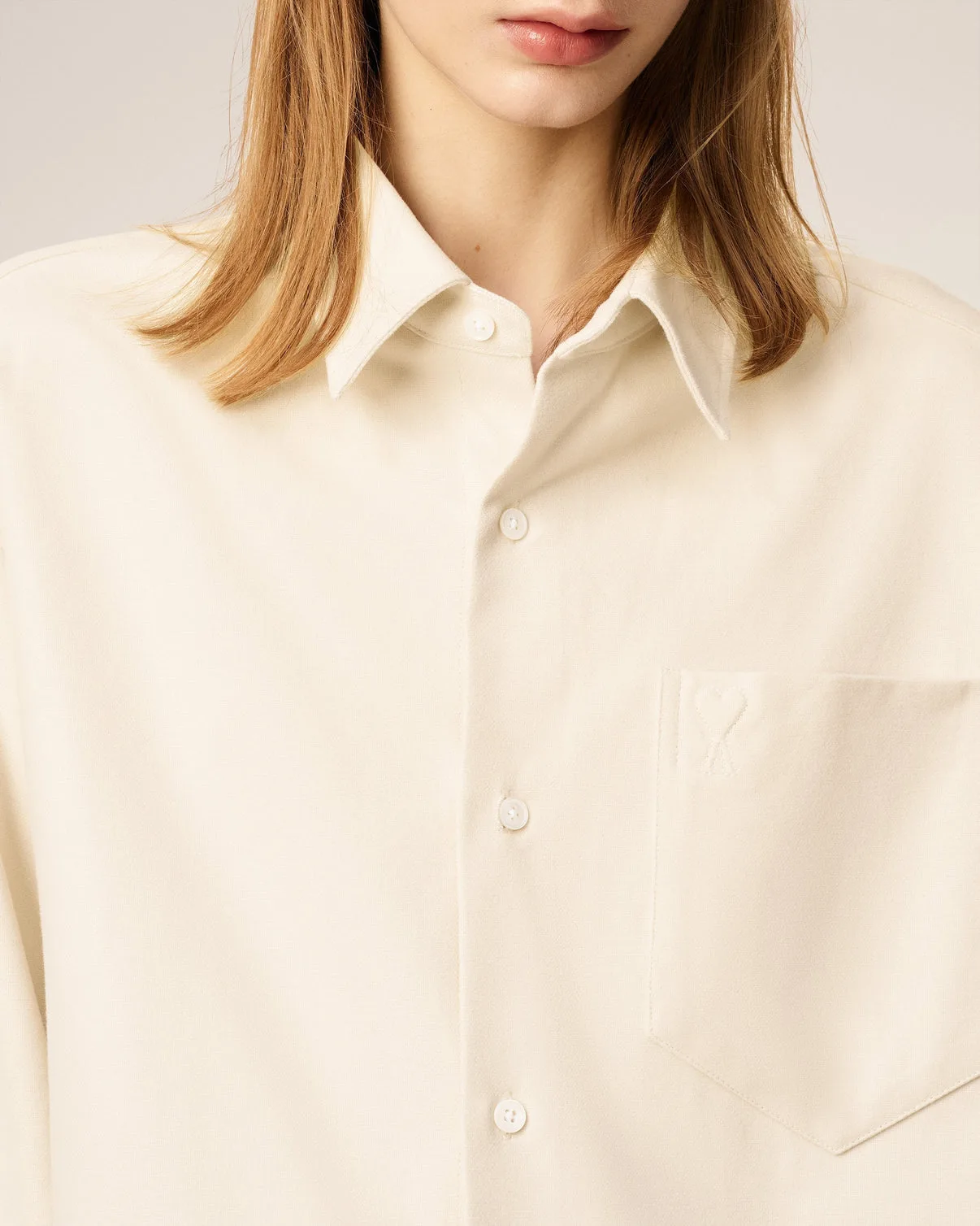 Beige Cotton Embossed Boxy Shirt