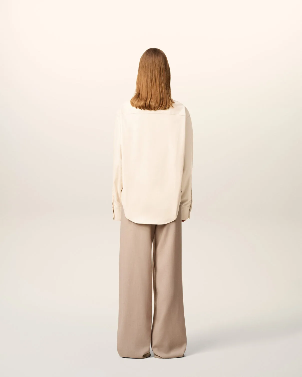 Beige Cotton Embossed Boxy Shirt