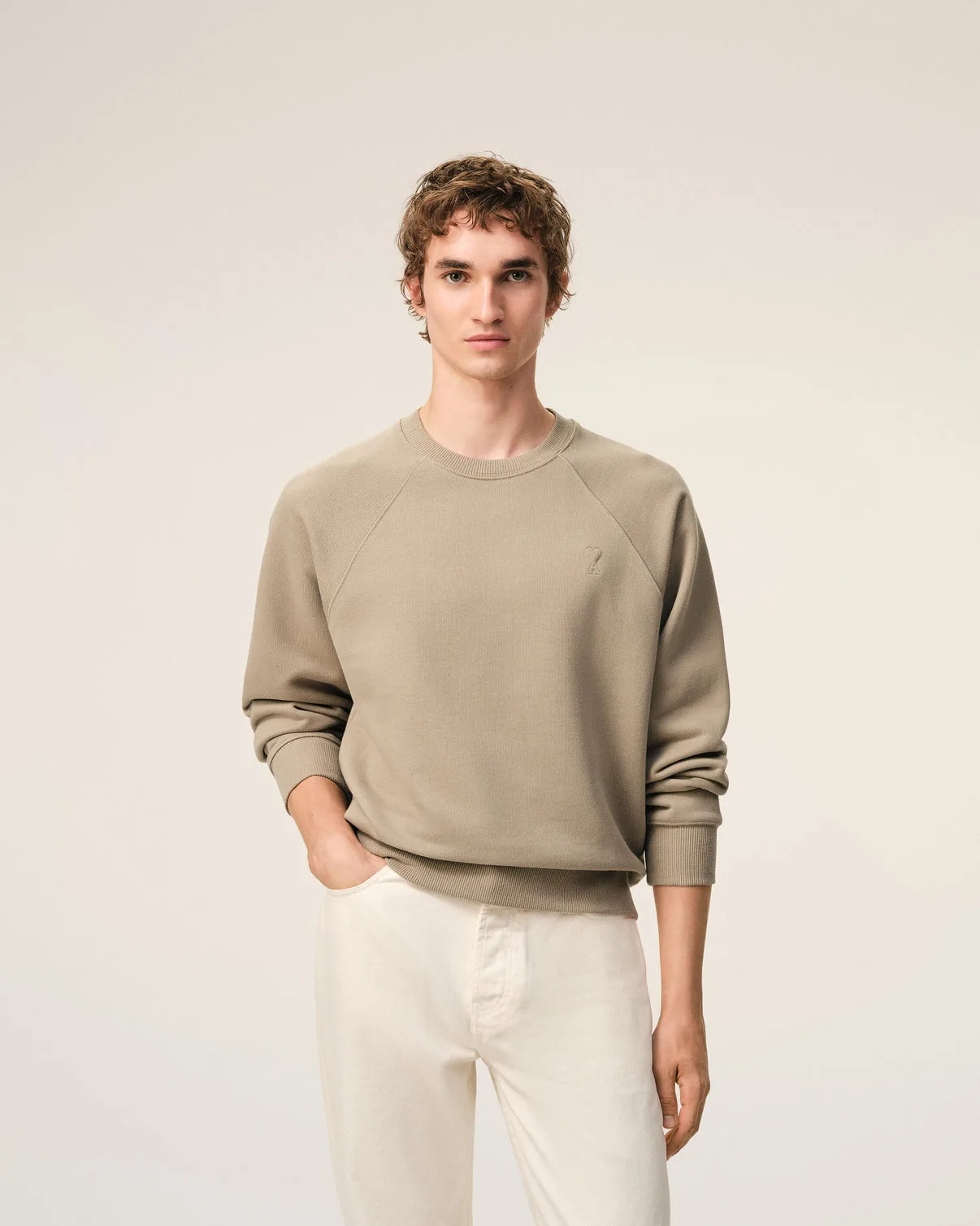 Beige Cotton Embossed Sweatshirt