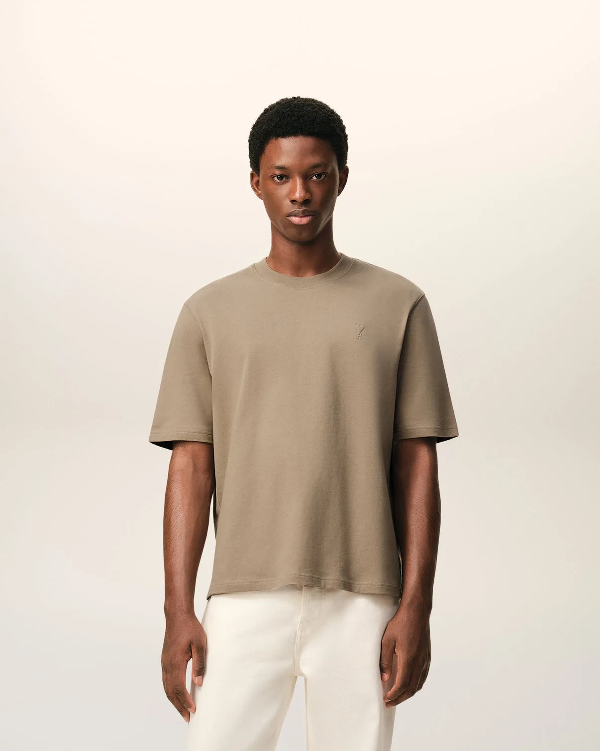 Beige Cotton Embossed T-shirt