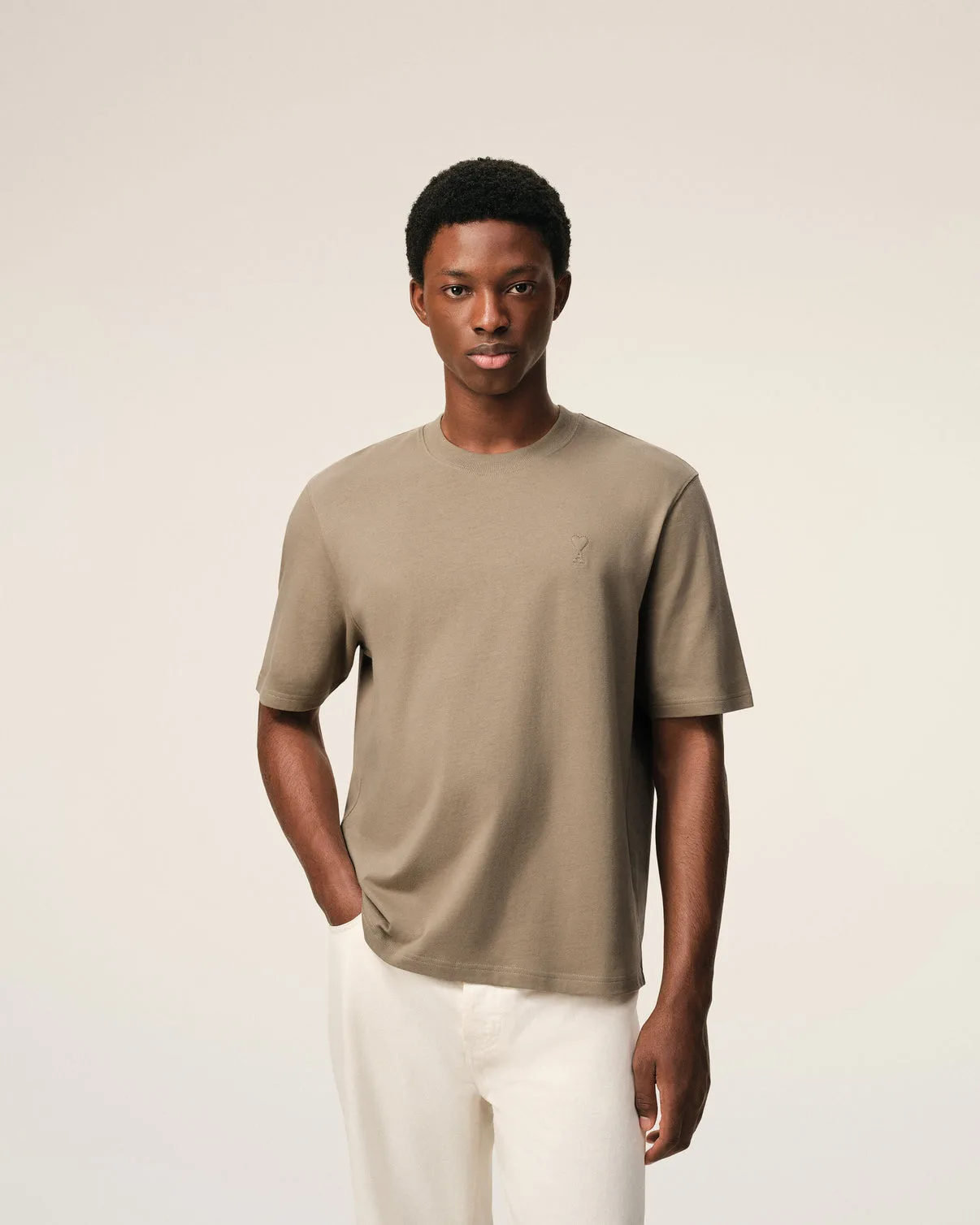 Beige Cotton Embossed T-shirt