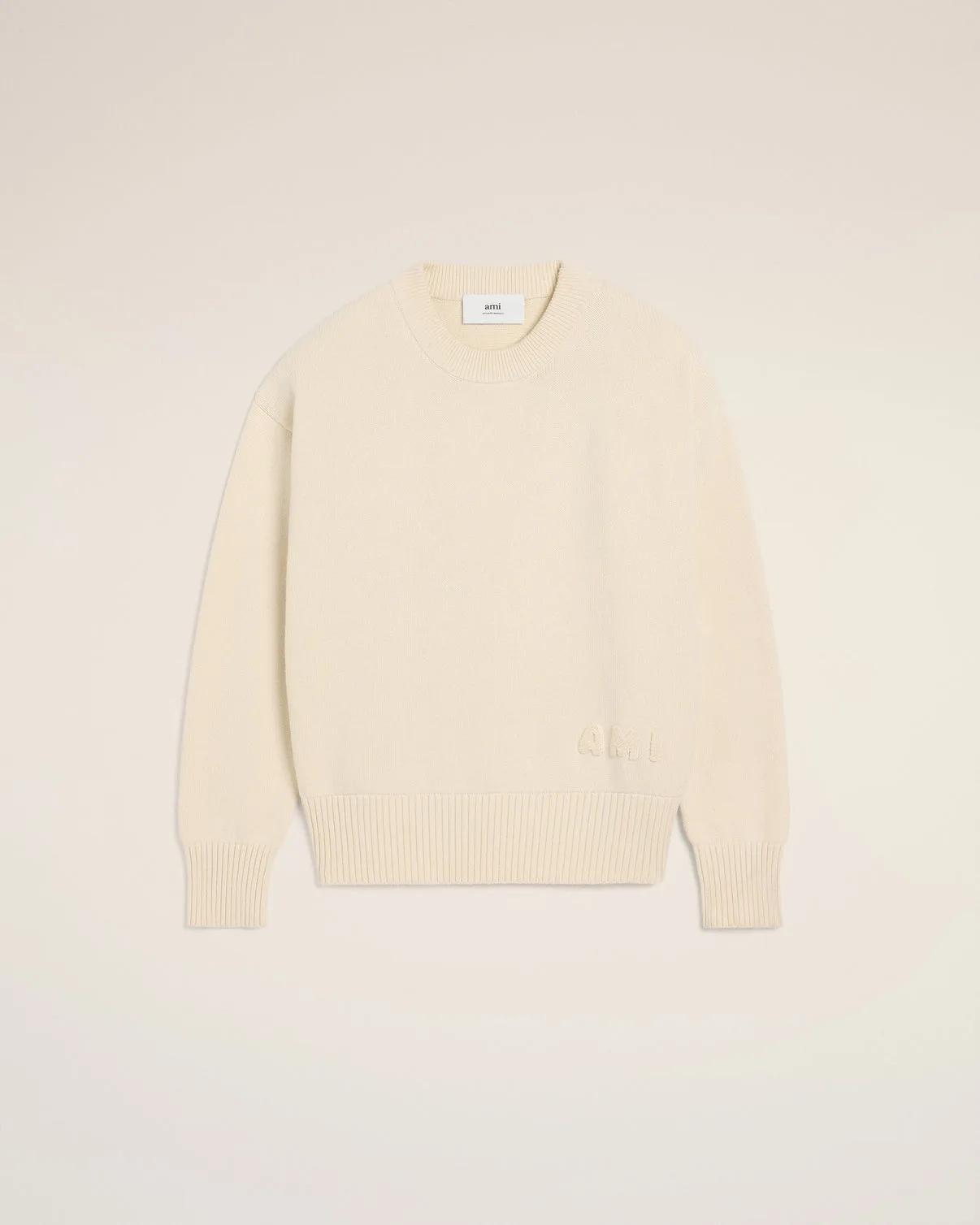Beige Cotton Embroidered Crewneck Sweater
