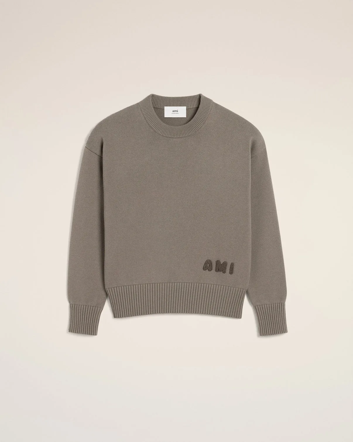 Beige Cotton Embroidered Crewneck Sweater