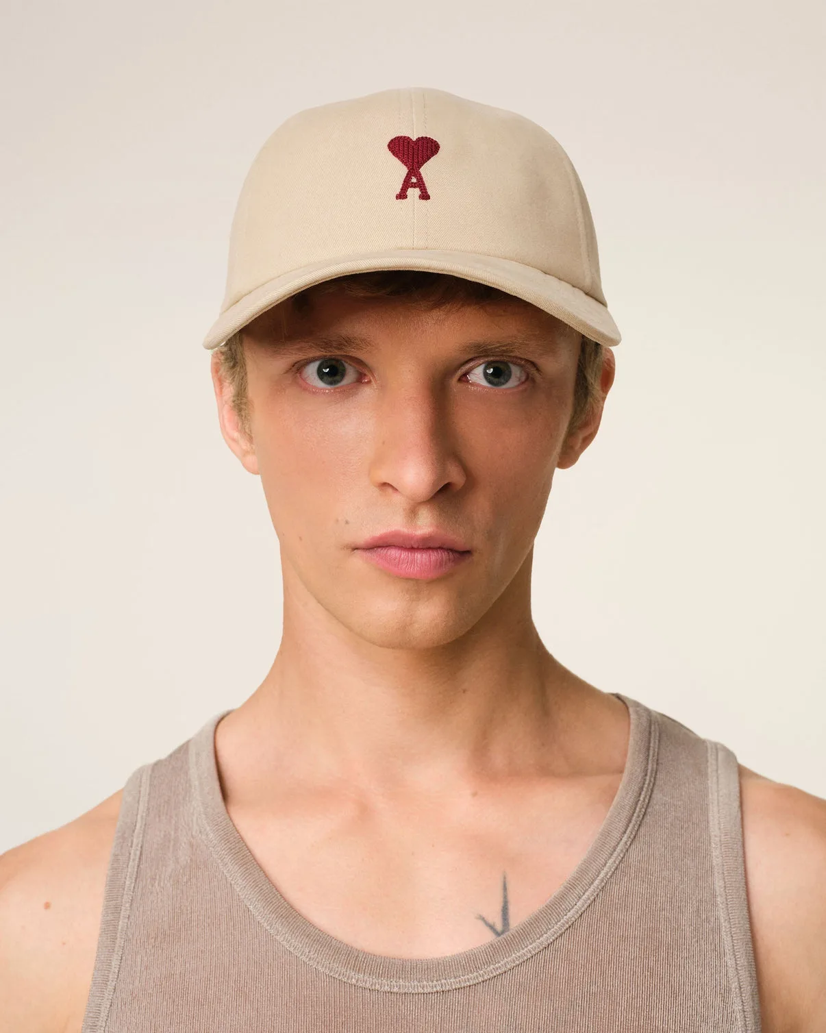 Beige Cotton Embroidery Cap