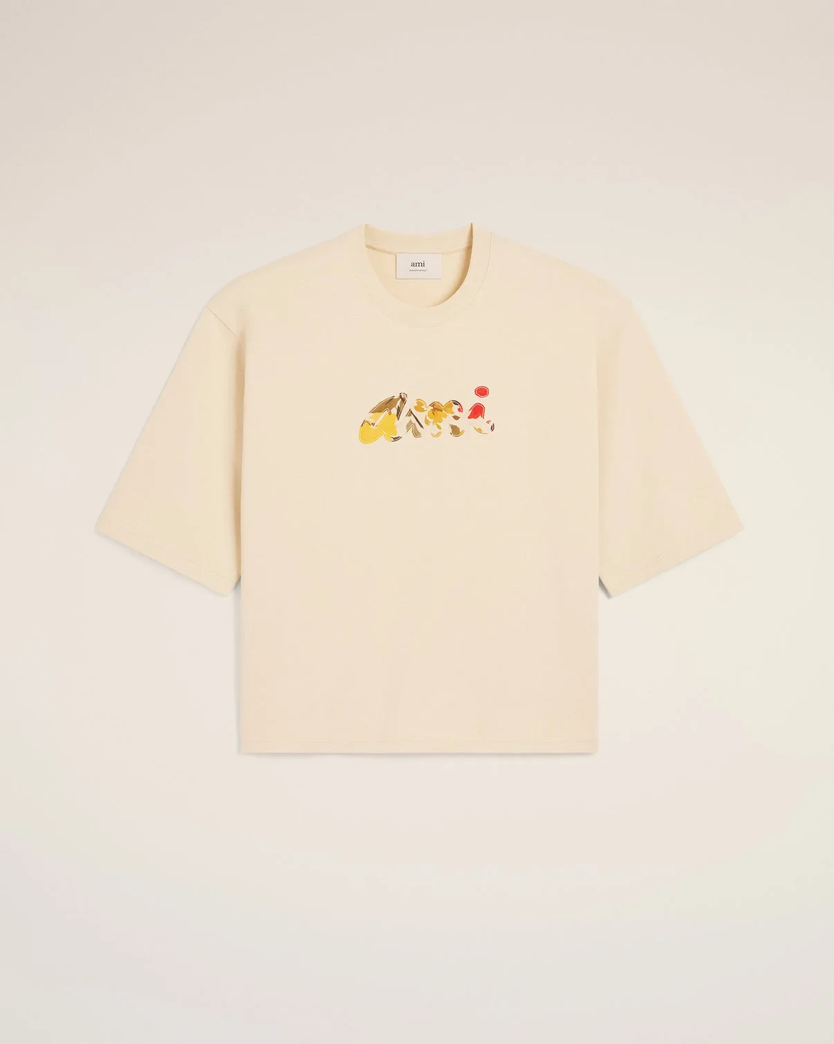Beige Cotton Floral Patch T-Shirt