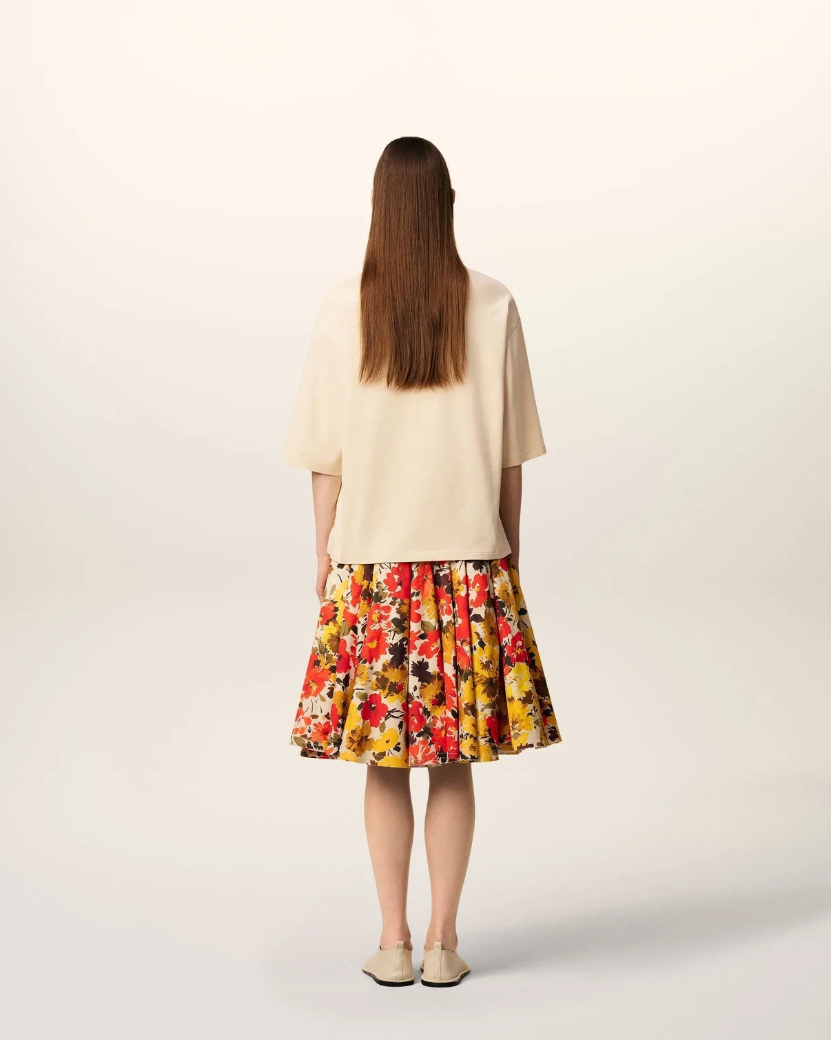 Beige Cotton Floral Patch T-Shirt