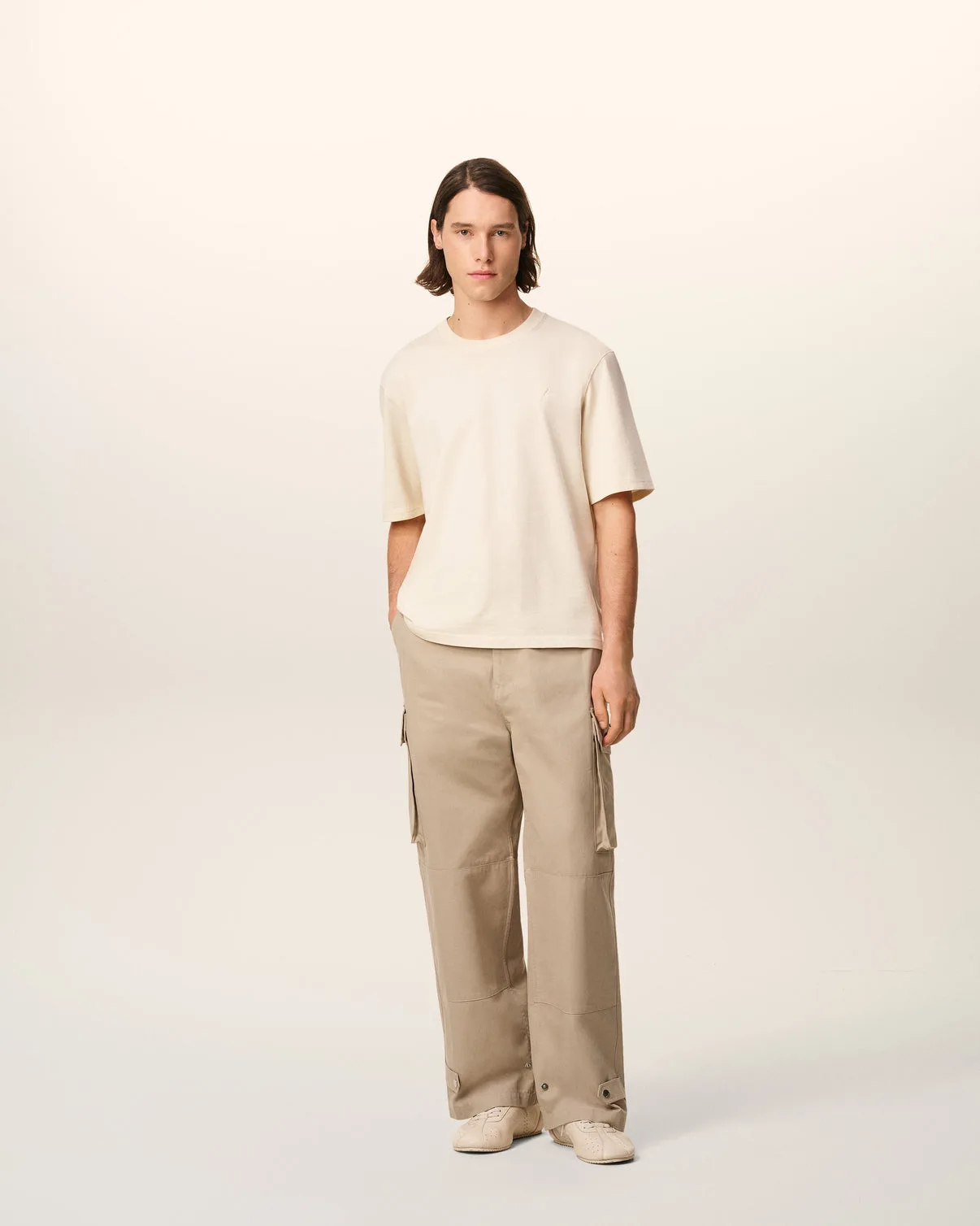 Beige Cotton Gabardine Cargo Pants