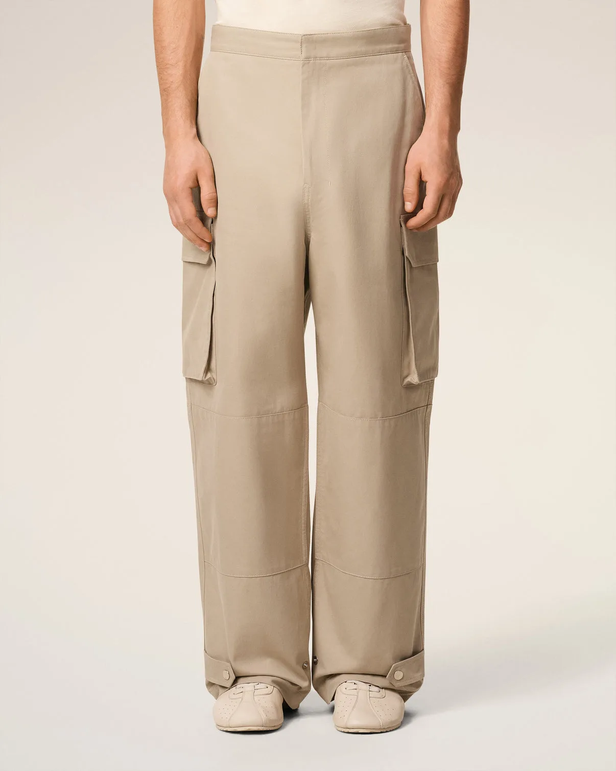 Beige Cotton Gabardine Cargo Pants