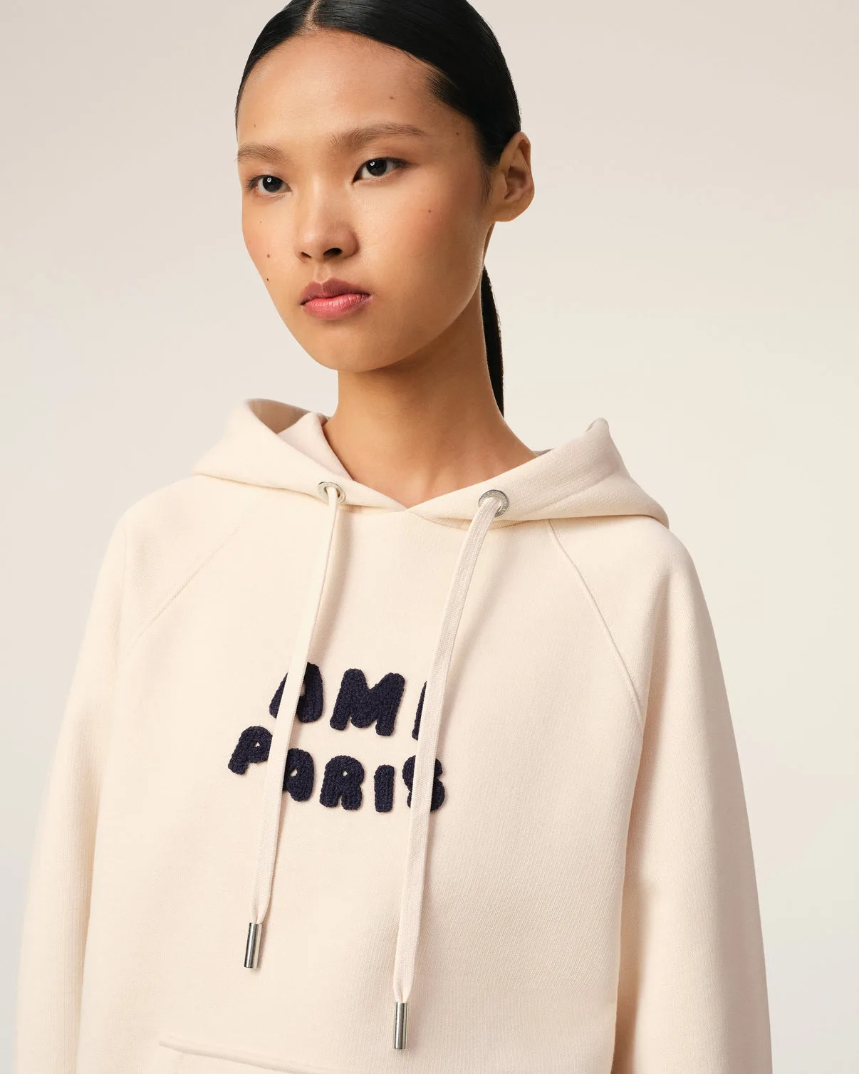 Beige Cotton Hoodie With Patch