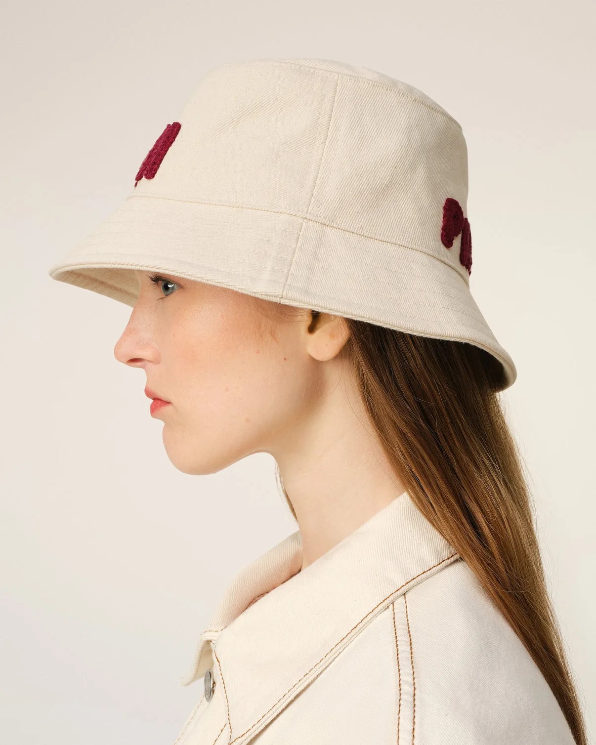 Beige Cotton Patch Bucket Hat