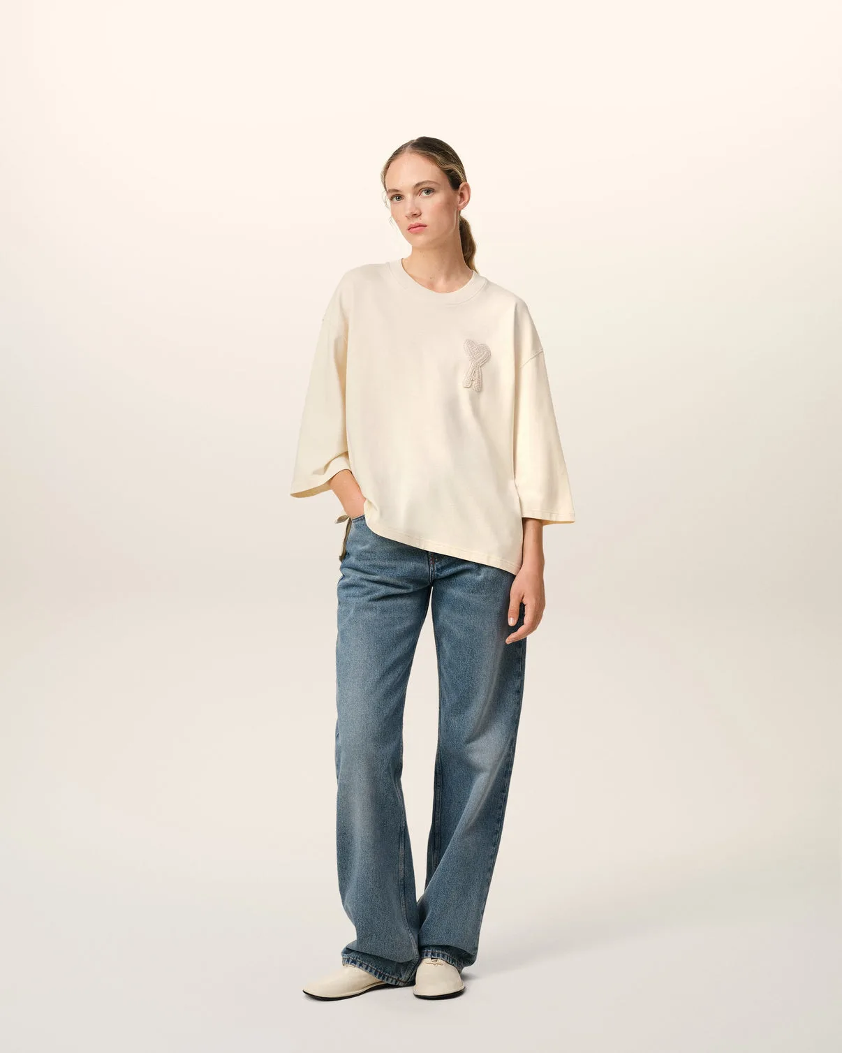 Beige Cotton Patch T-Shirt