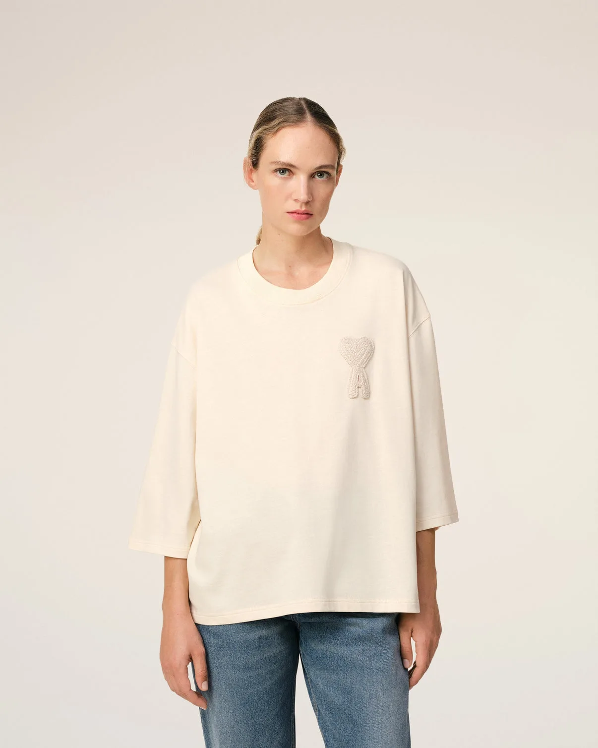 Beige Cotton Patch T-Shirt