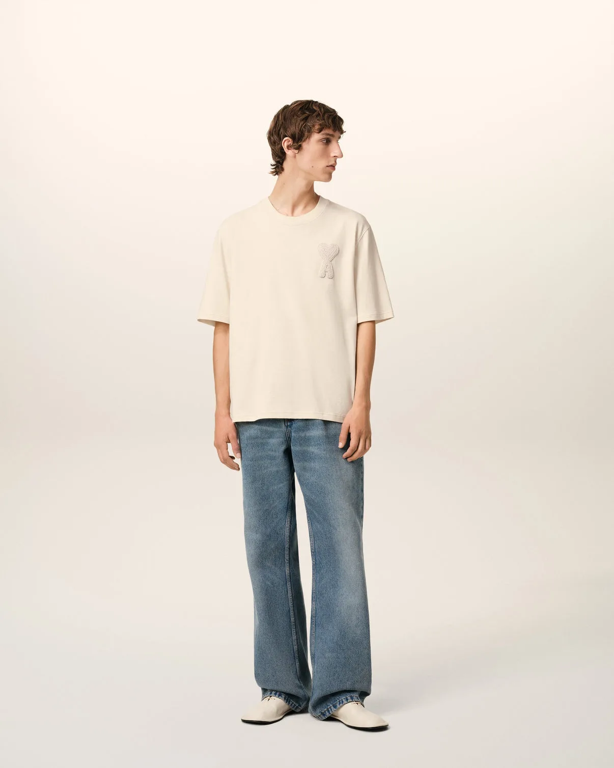 Beige Cotton Patch T-Shirt