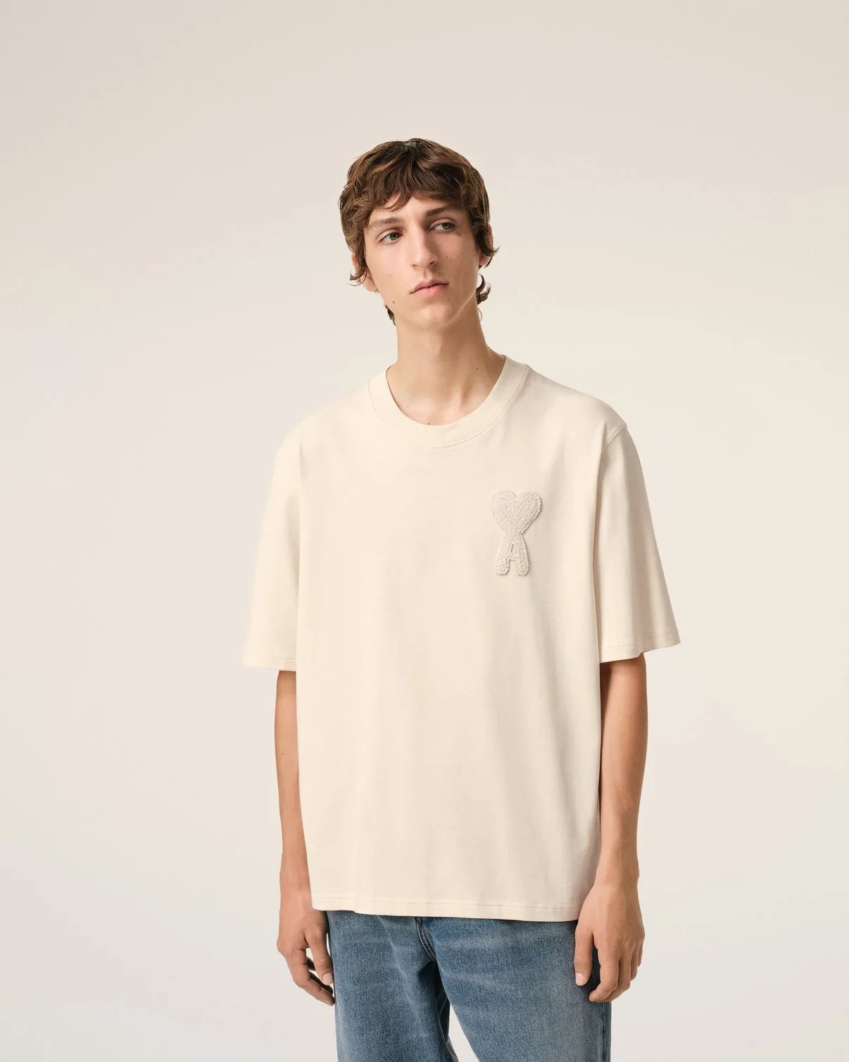 Beige Cotton Patch T-Shirt