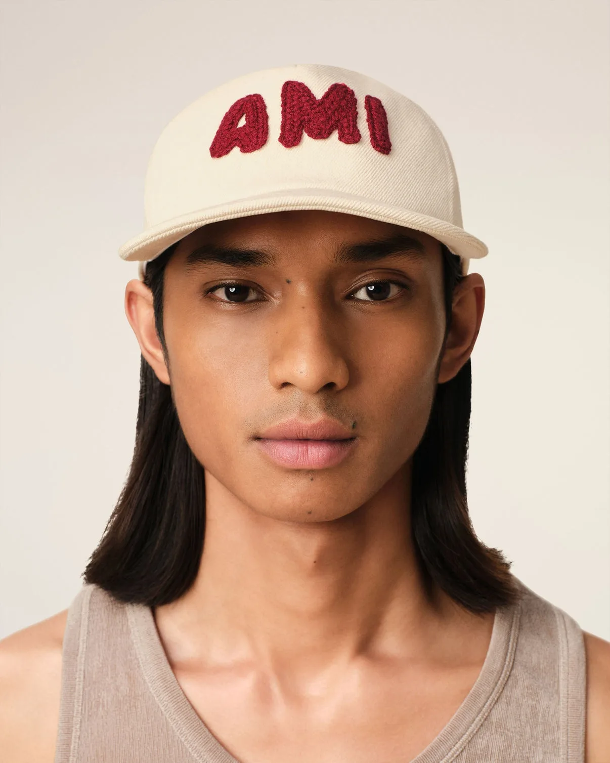 Beige Cotton Patch Trucker Cap