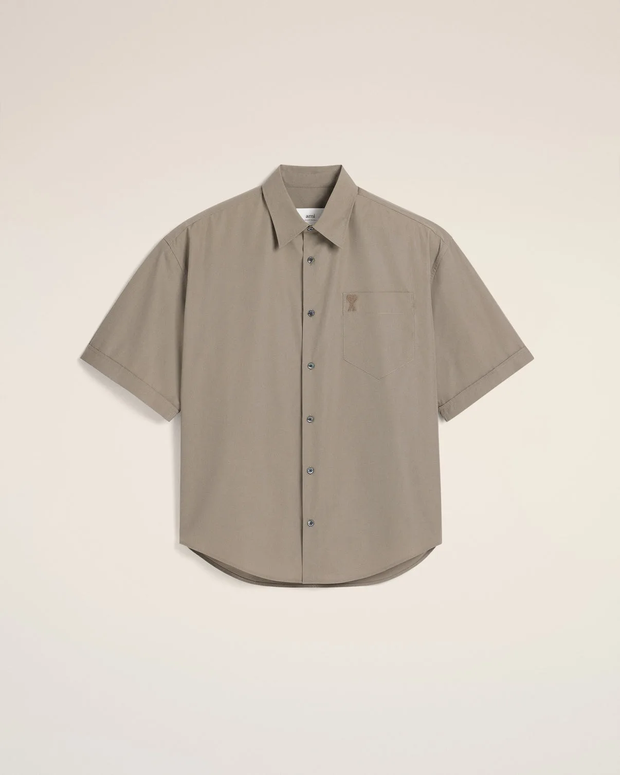 Beige Cotton Short Sleeve Boxy Shirt