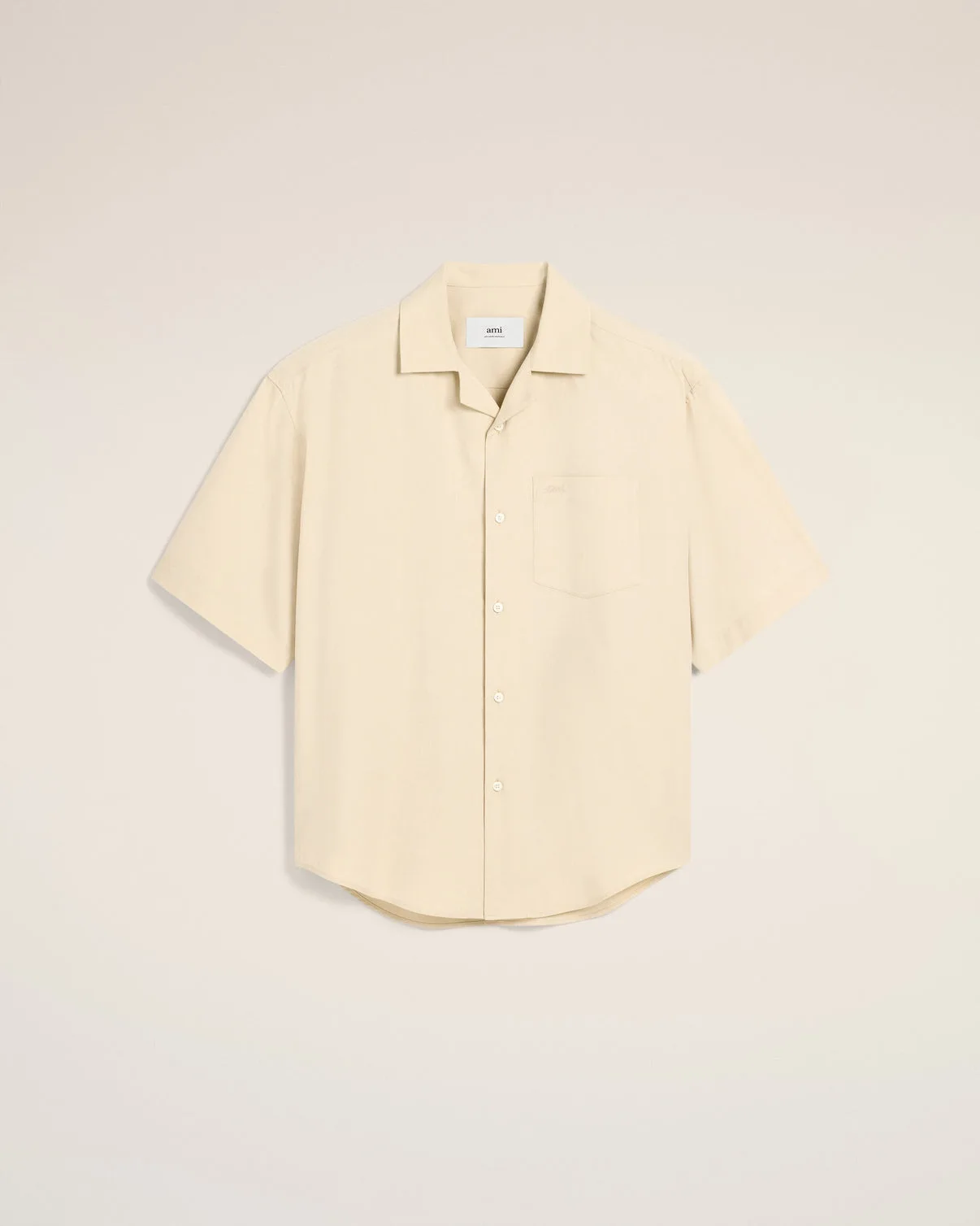 Beige Cotton Short Sleeve Boxy Shirt