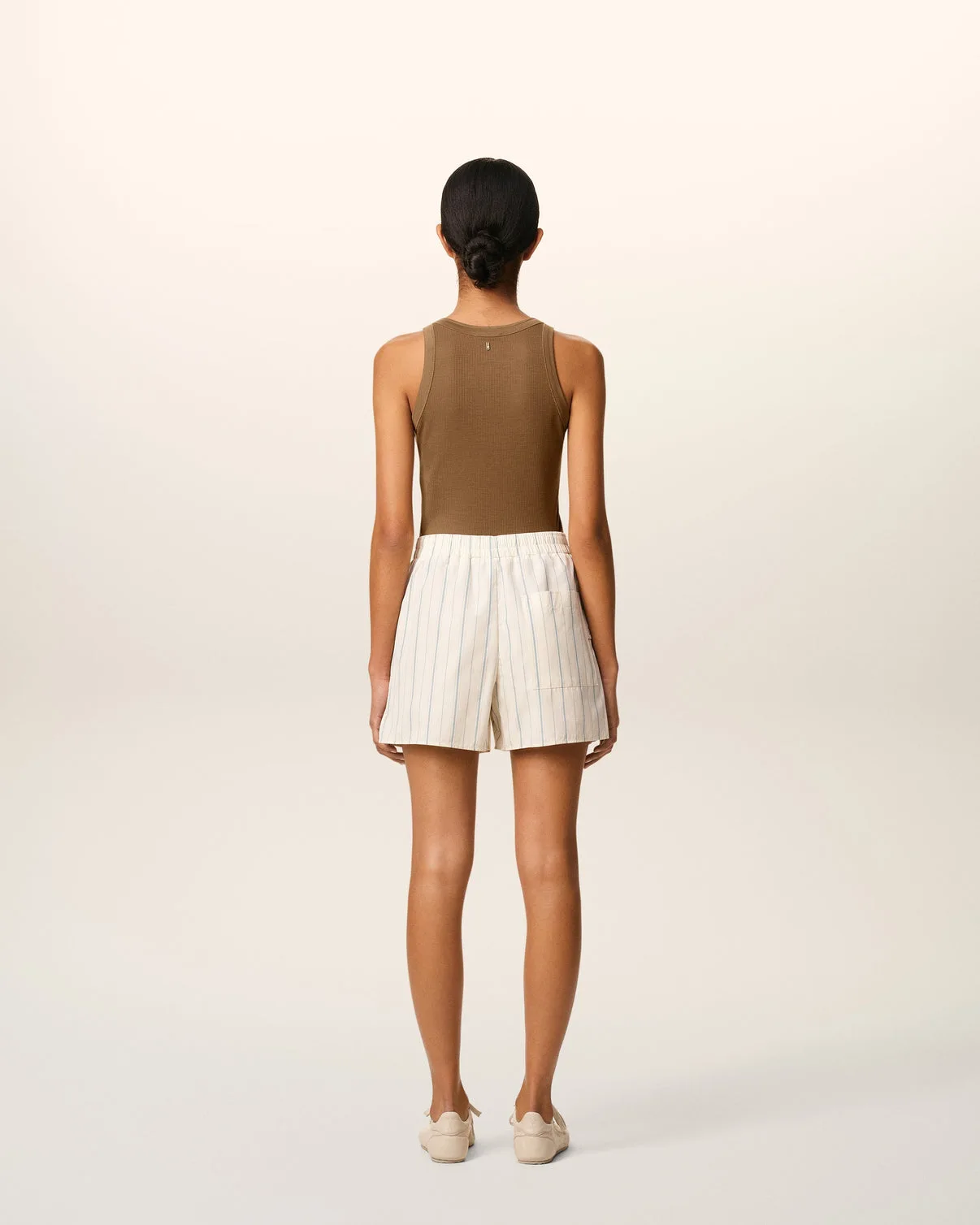 Beige Cotton Striped Short