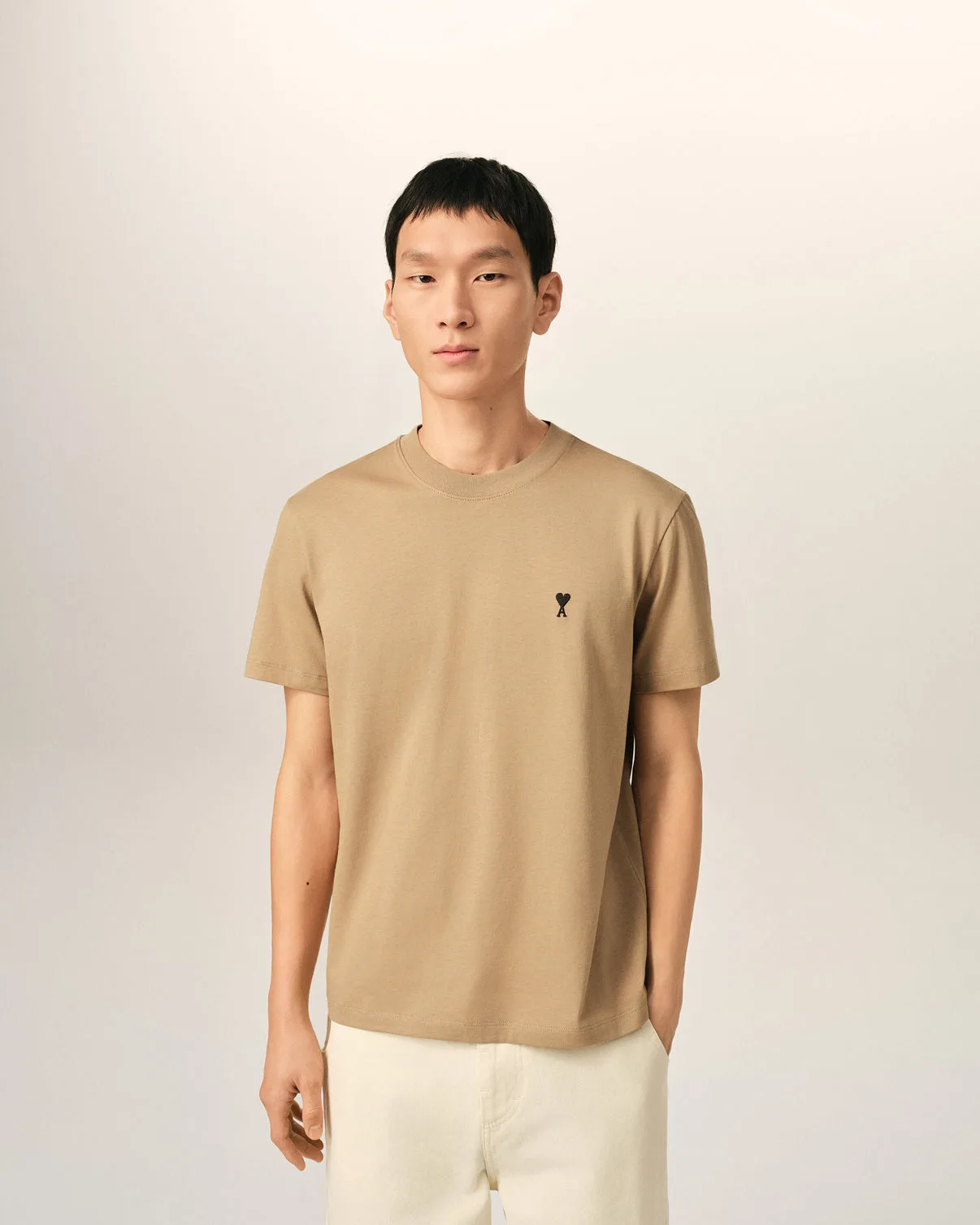 Beige cotton t-shirt with