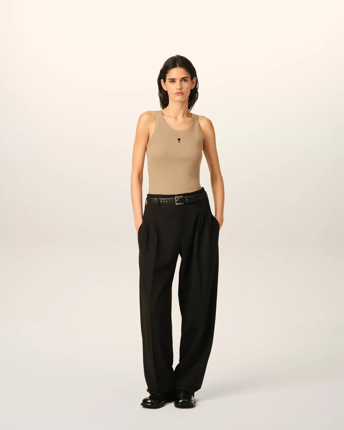 Beige cotton tanktop with