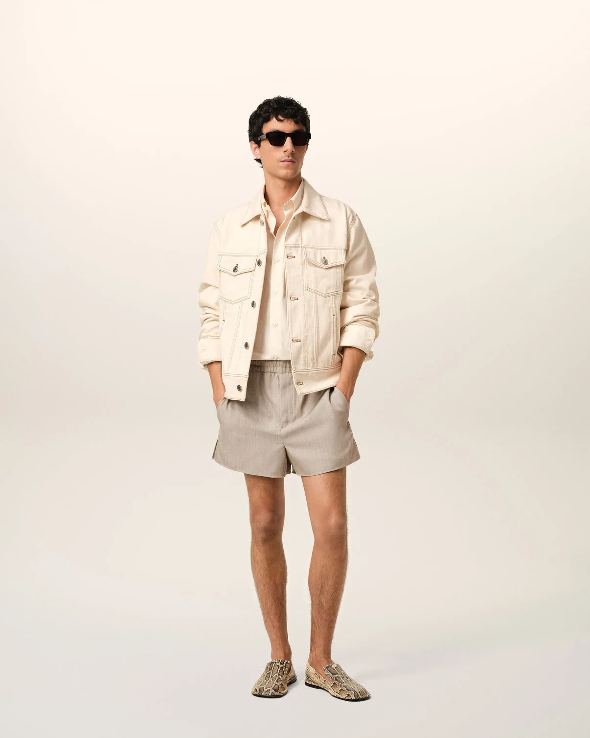 Beige Cotton Trucker Jacket
