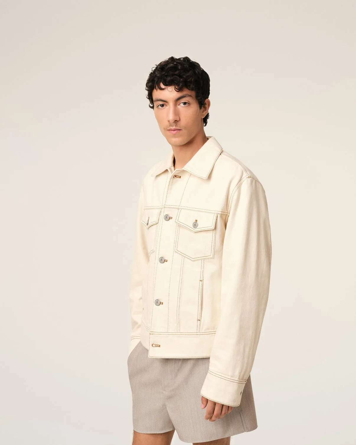 Beige Cotton Trucker Jacket
