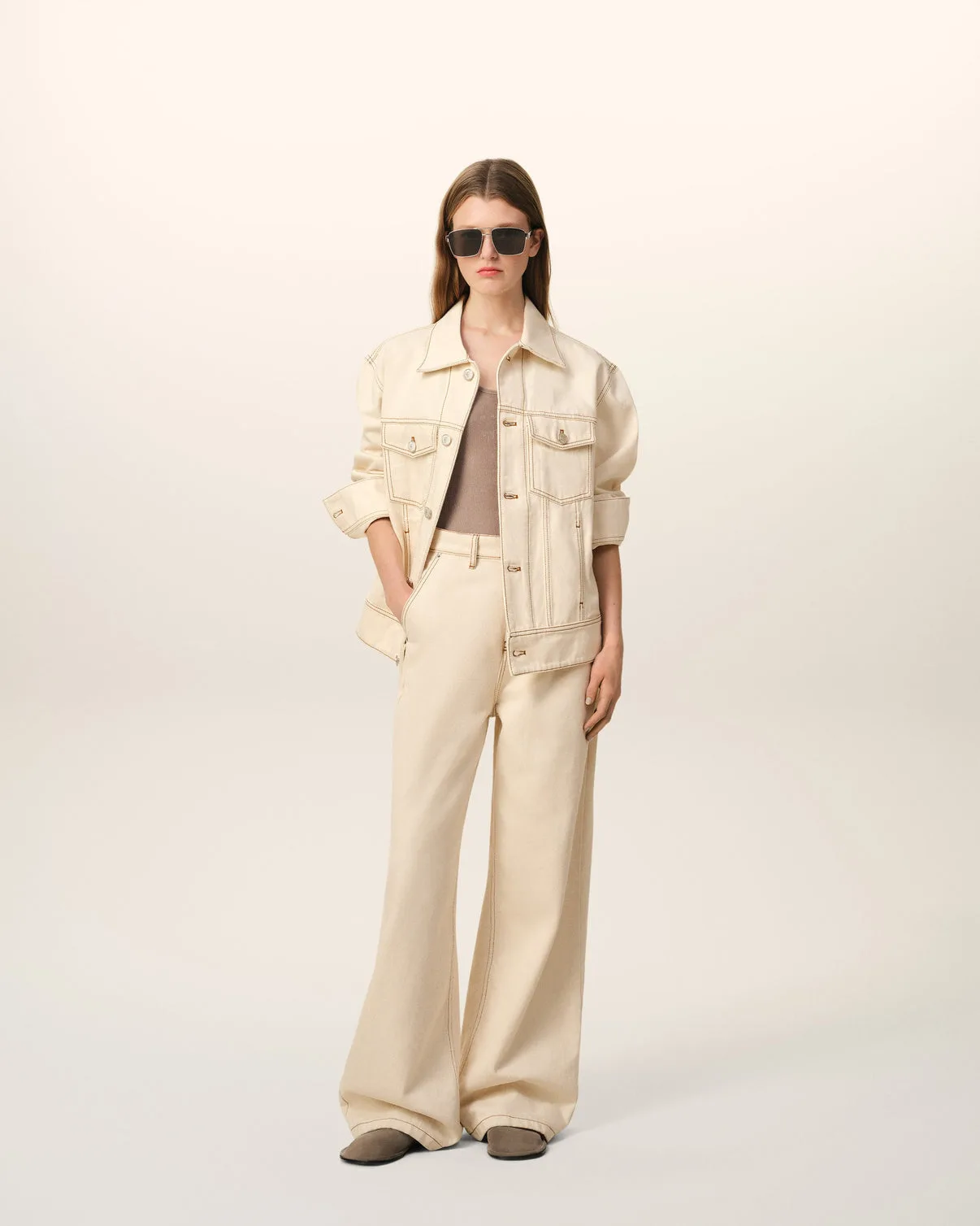 Beige Cotton Trucker Jacket