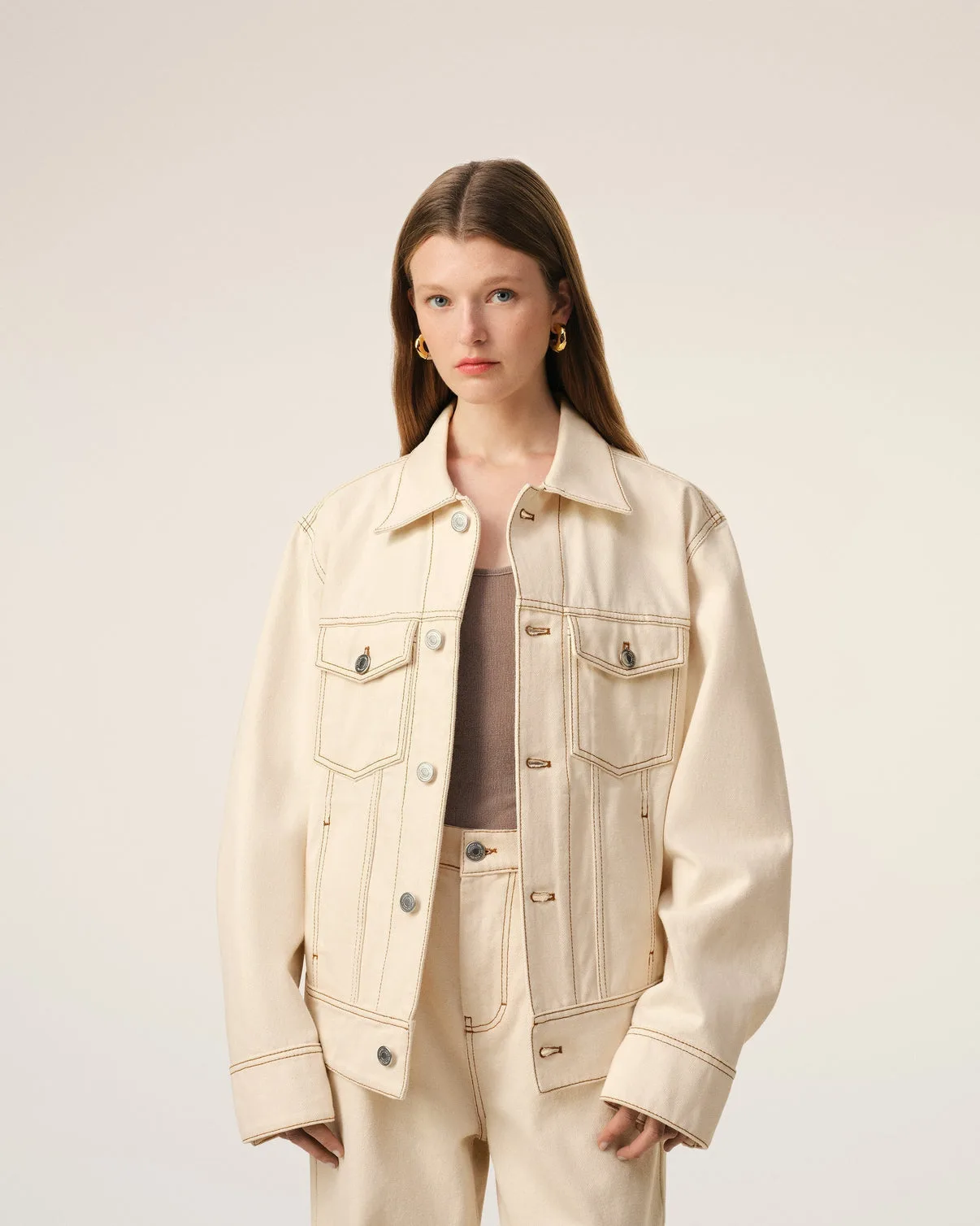 Beige Cotton Trucker Jacket