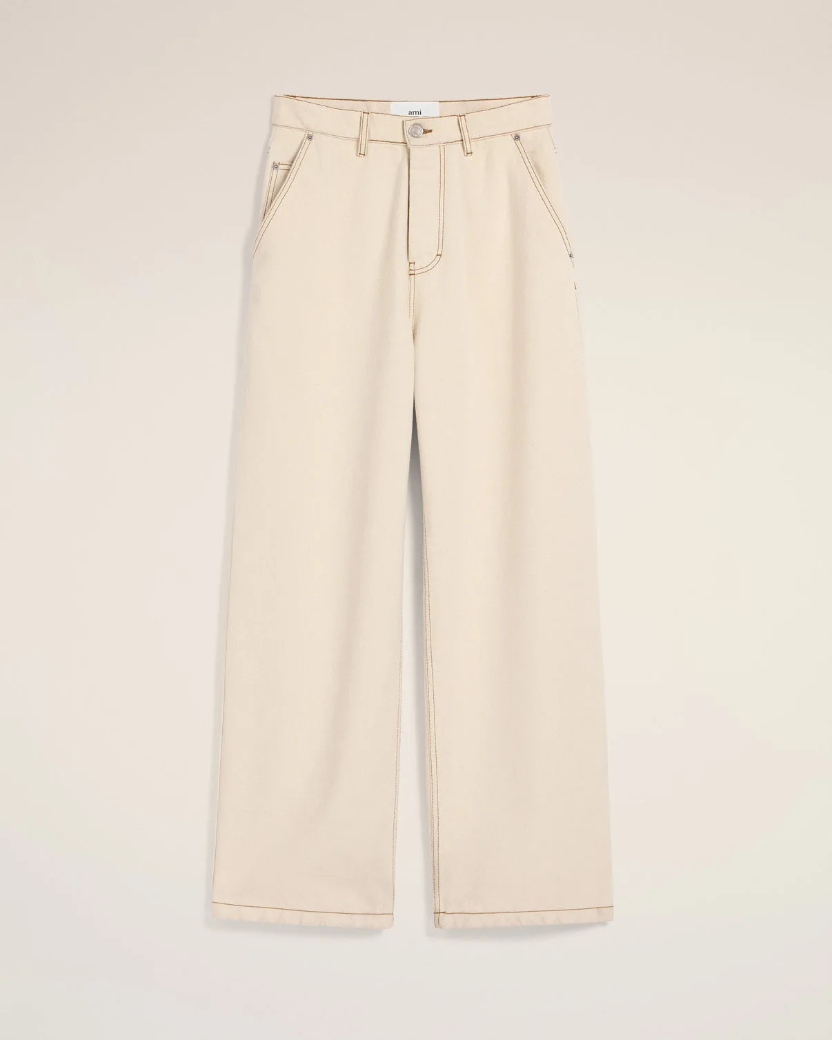 Beige Cotton Wide Fit Jeans